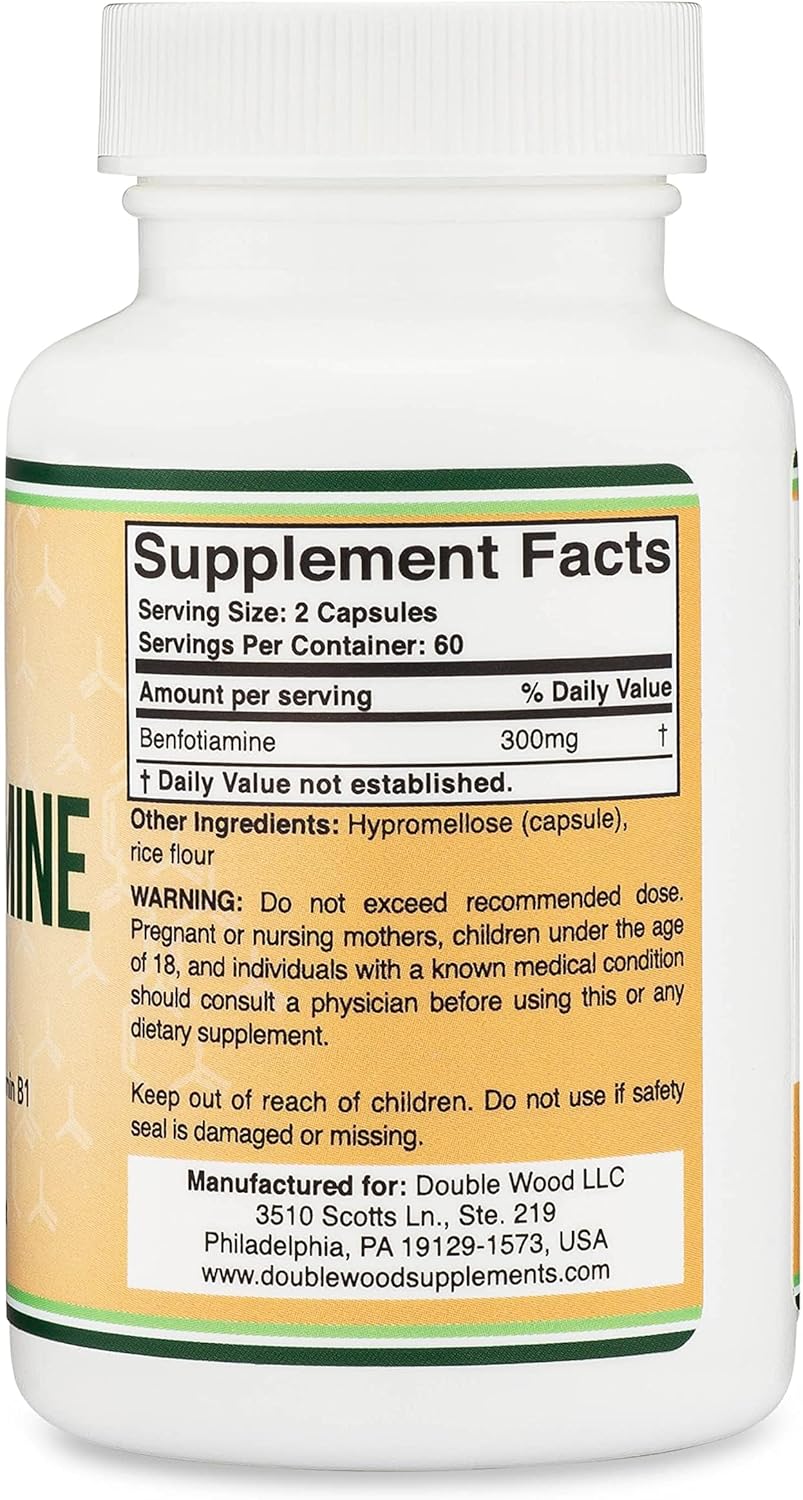 Benfotiamine 300mg Servings (Third Party Tested, 120 Capsules, 150mg Per Cap) Non-GMO, to Boost Thiamine B1 Levels (More Absorbable Than Thiamine, Fat Soluble) by Double Wood - Image 3