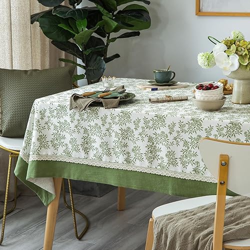 Miniatura 8 de Mantel rústico de tela de algodón sólido con bordes retro, manteles clásicos de lino con estampado de hojas de plantas, decoración de granja, 52 x