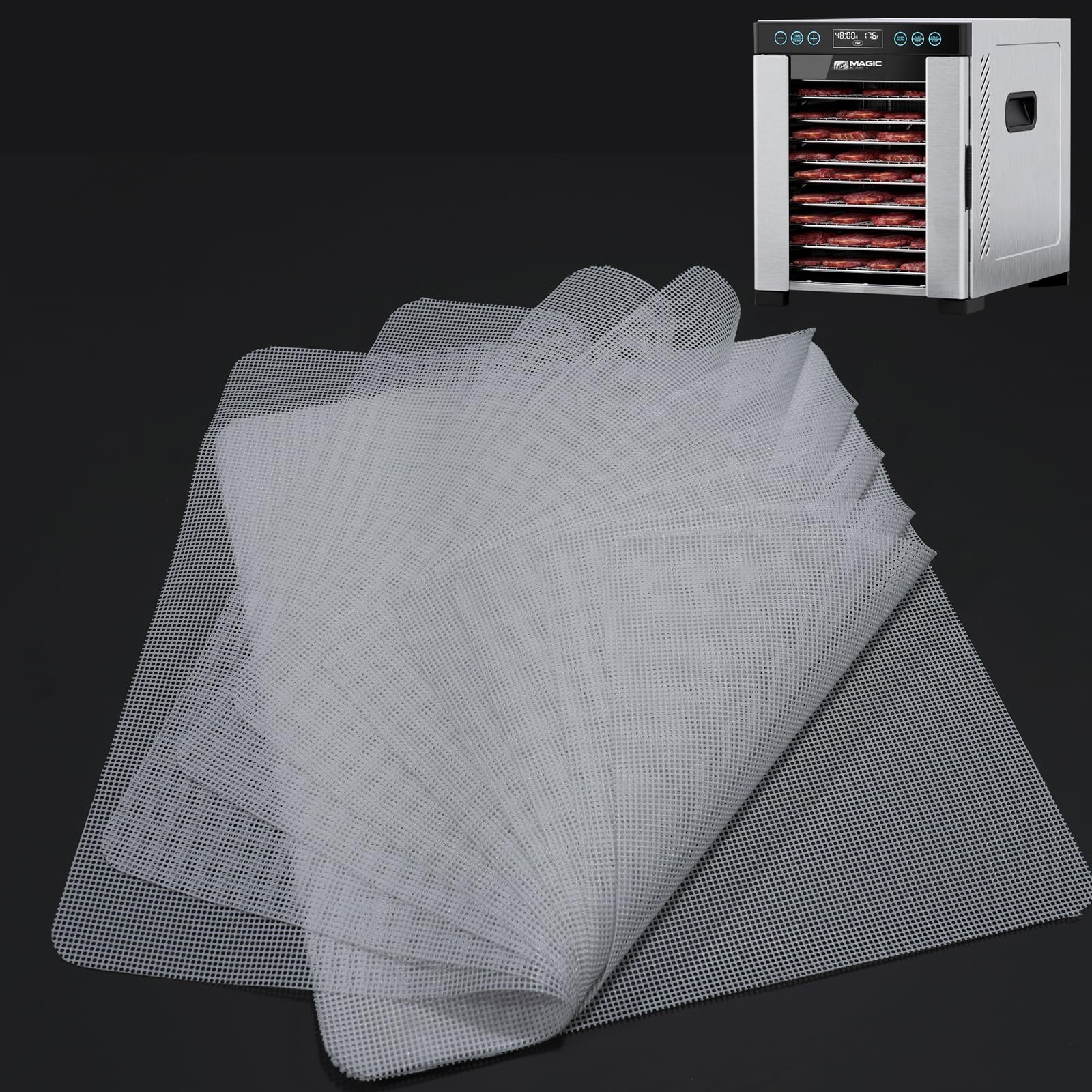 Silicone Mesh Dehydrator Sheets: For Magic Mill MFD-1098, 10.75x9.75" 10-pk