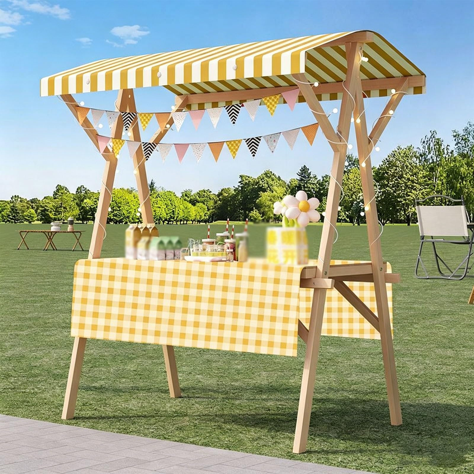 Puesto De Mercado De Madera, Puesto De Vendedor Portátil, Puestos De Mercado, Eventos, Ventas Al Aire Libre Y Más(Yellow,150cm/59in)