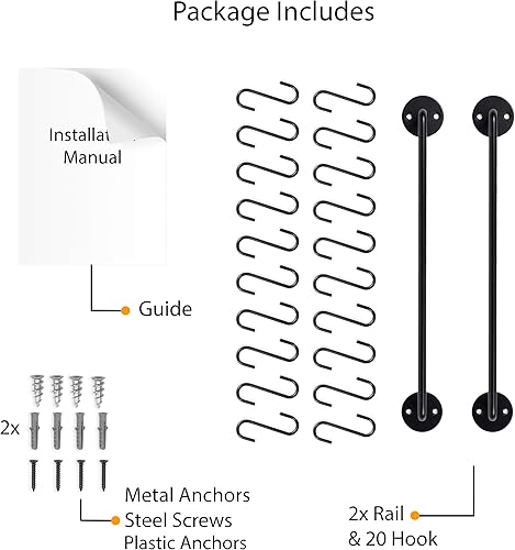 Miniatura 6 de Wallniture Cucina - Soporte para utensilios de cocina de 16 pulgadas con 10 ganchos en S para colgar ollas y sartenes y organizador de tapa, juego