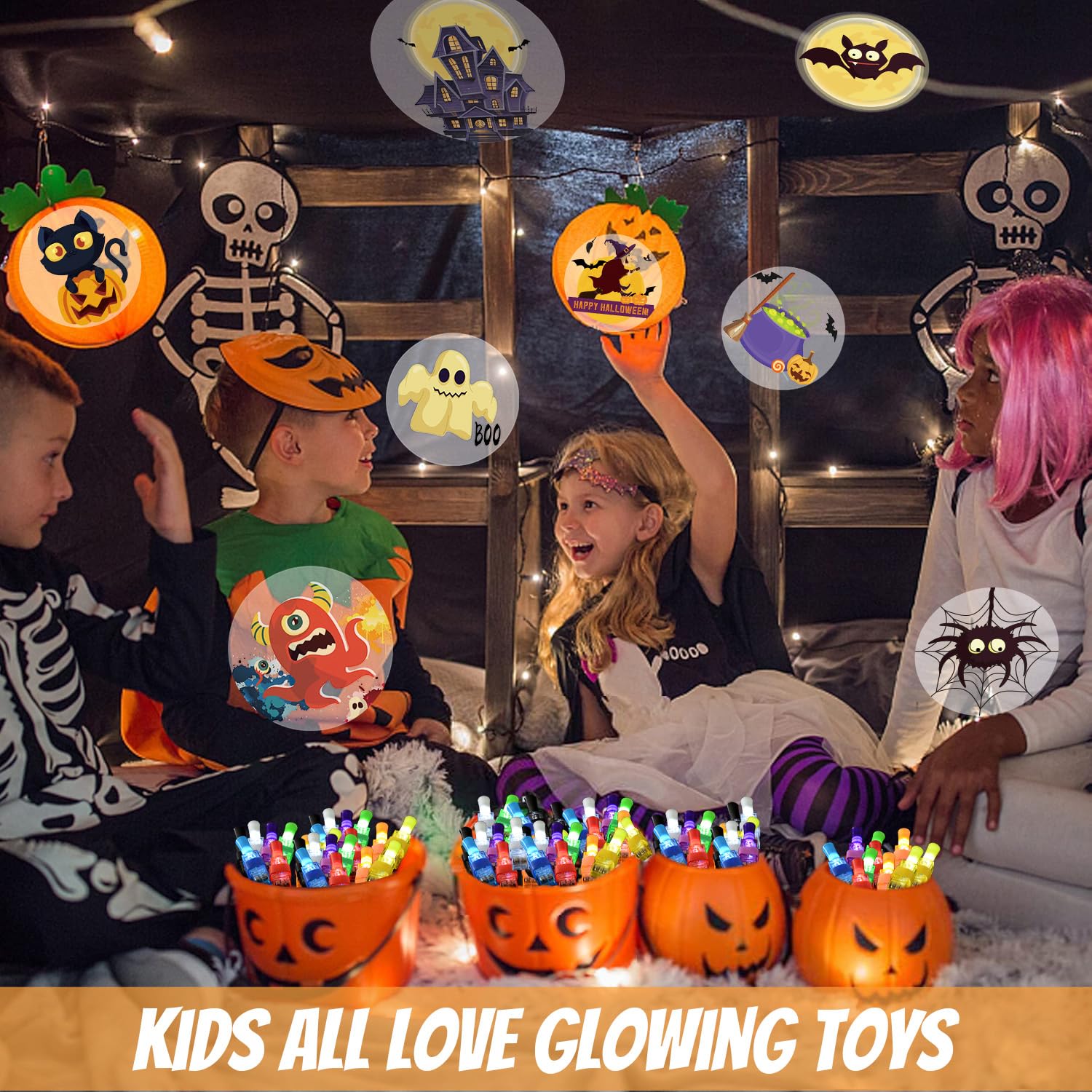 36-Piece Halloween LED Finger Lights - Glow In Dark Party Favors With Spooky Projections
