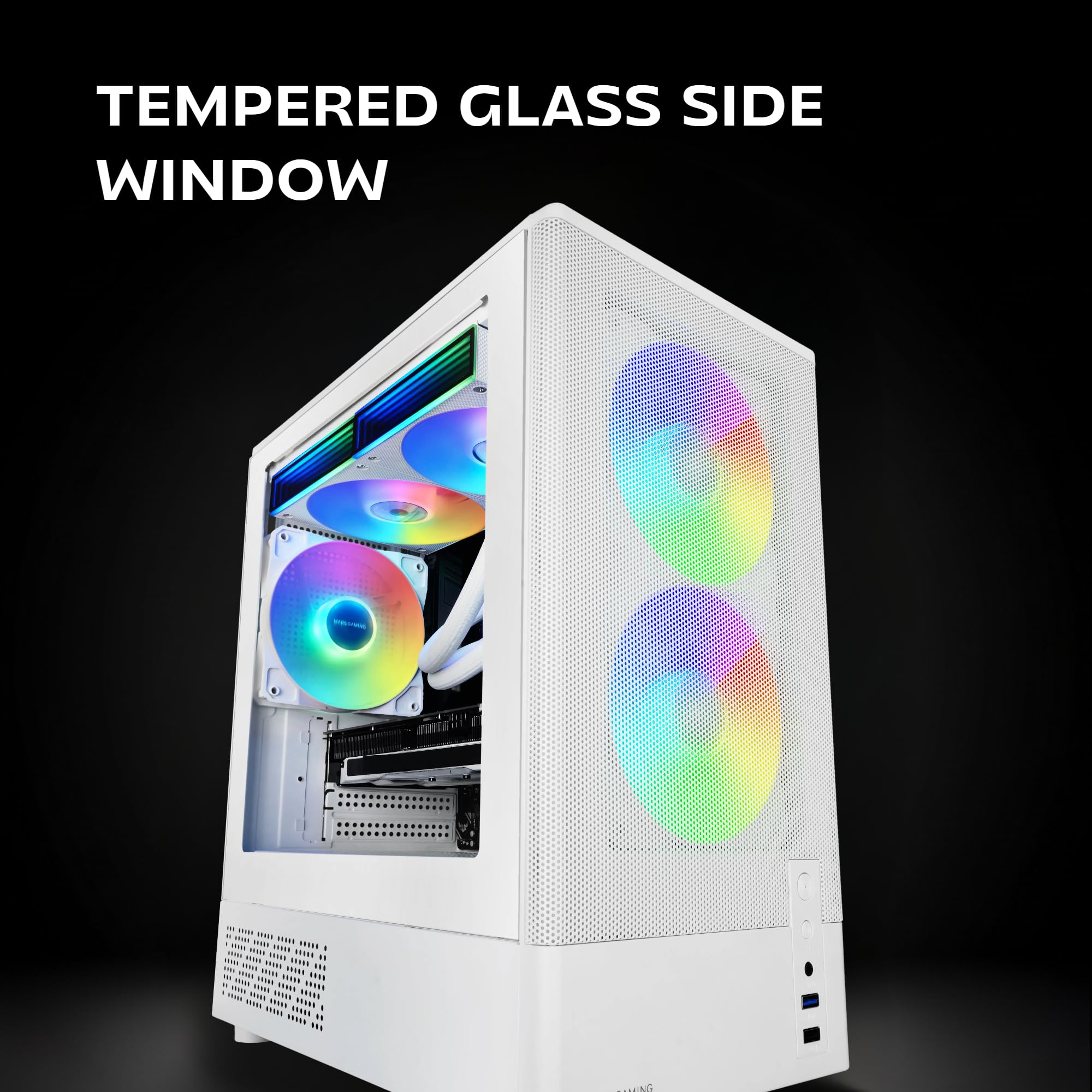 Mars Gaming MC-ONYX, Obudowa Gamingowa MicroATX, Metalowy Front Mesh, Boczne Okno z Hartowanego Szkła, 3x Wentylatory ARGB FDB, Podwójna Komora, Chłodzenie Cieczą do 240 mm, Biała