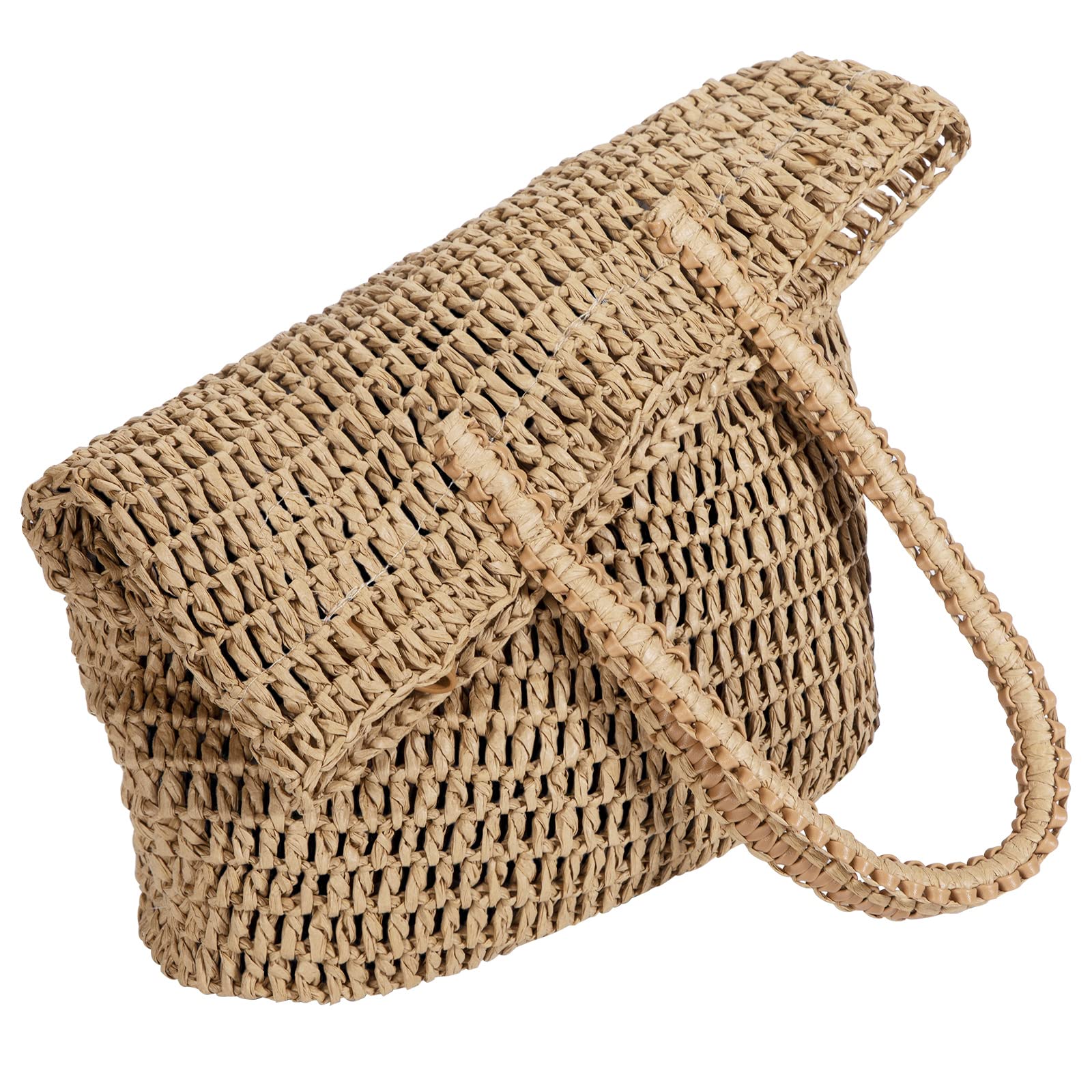 Jeesblsy Straw Beach Bag Women's Shoulder Bags Large Summer Handbag Bohemian Weaving Tote Bag Shoulder Bags with Leather Handles for Travel Shopping and Holiday (Brown), brown