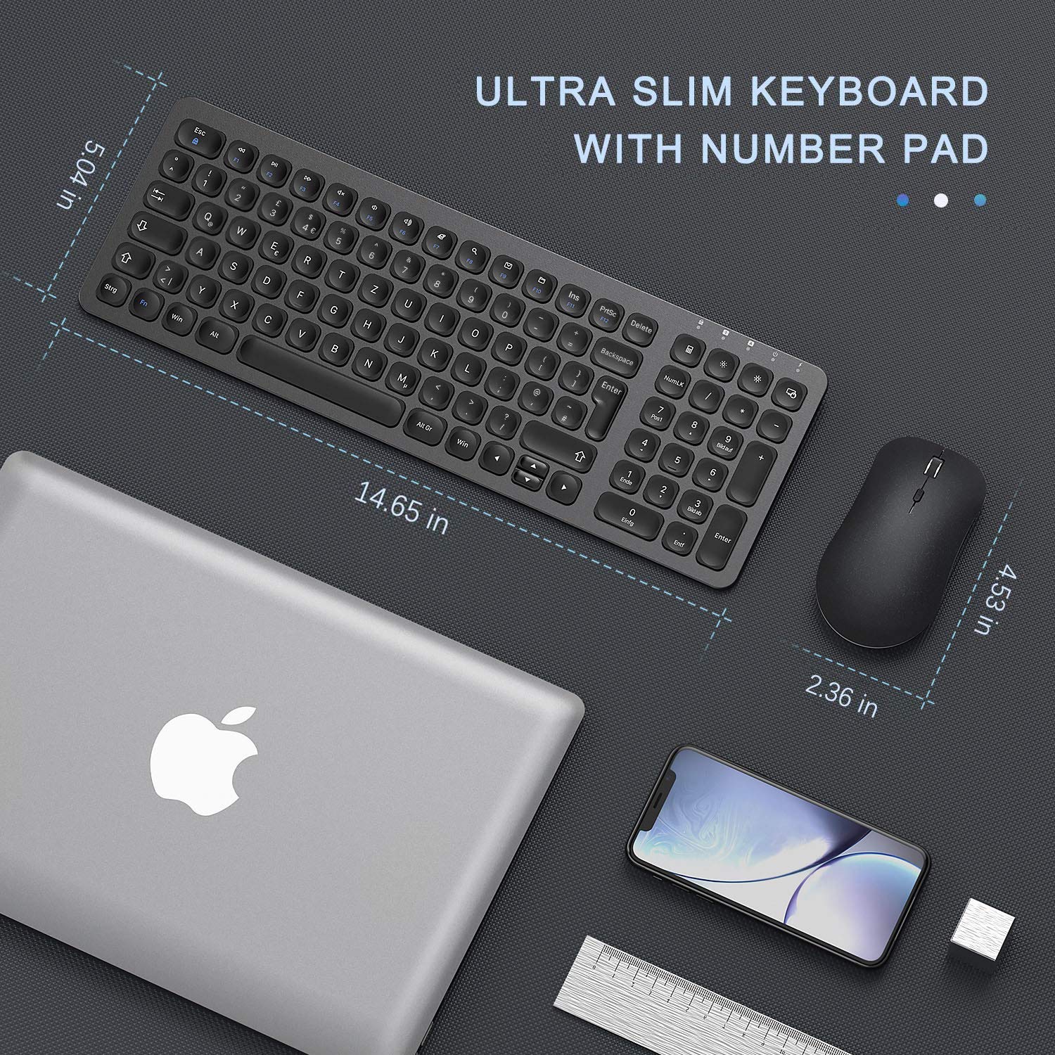 Seenda Wireless Keyboard and Mouse Set, 2.4G Rechargeable Ultra Slim