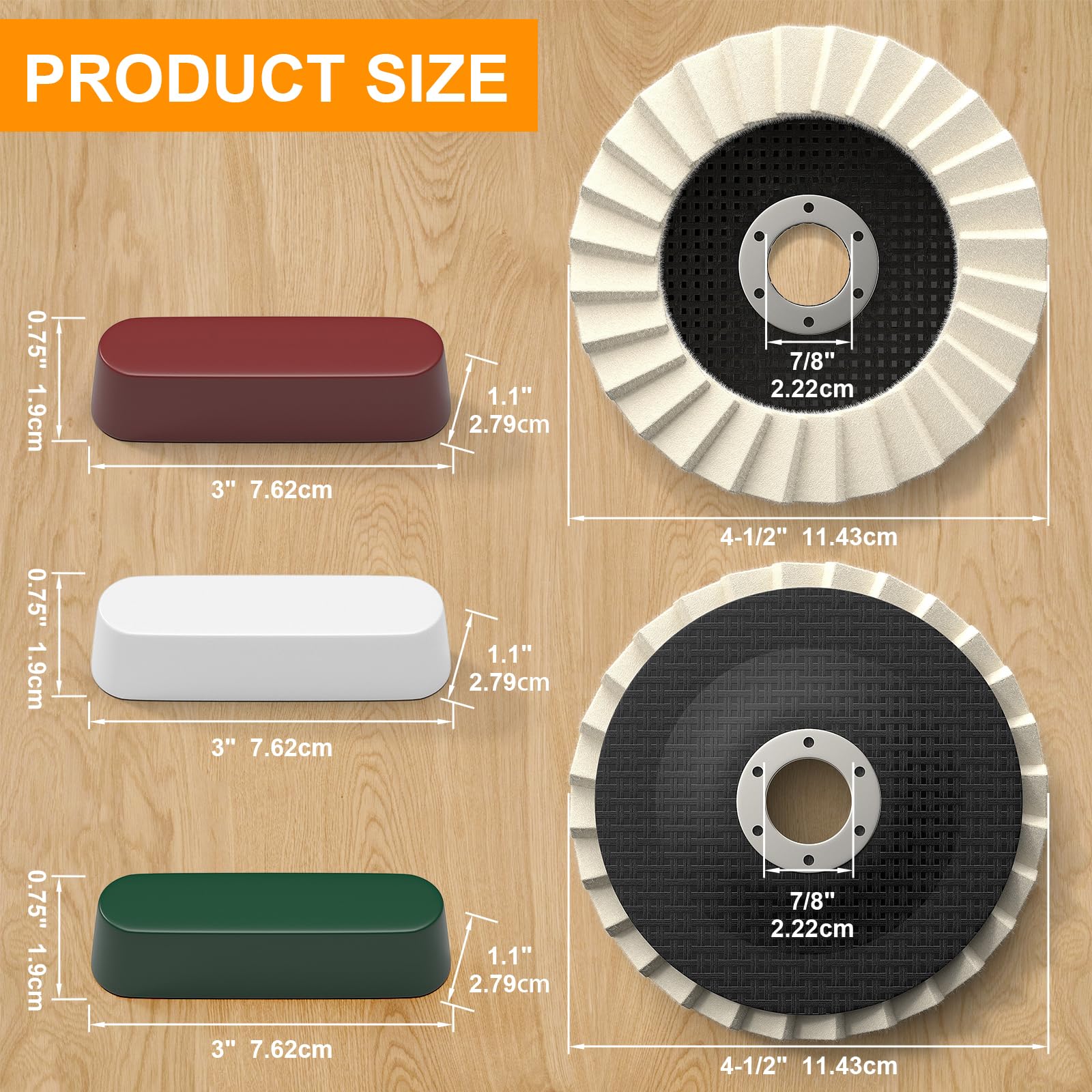 8 pezzi Kit di dischi lucidanti e composti – 5 dischi Arbor Puffing spessi 115 mm x 22 mm + 3 mezzi lucidanti – Dischi a cono in feltro per smerigliatrice angolare – Multi-superficie Puffing per