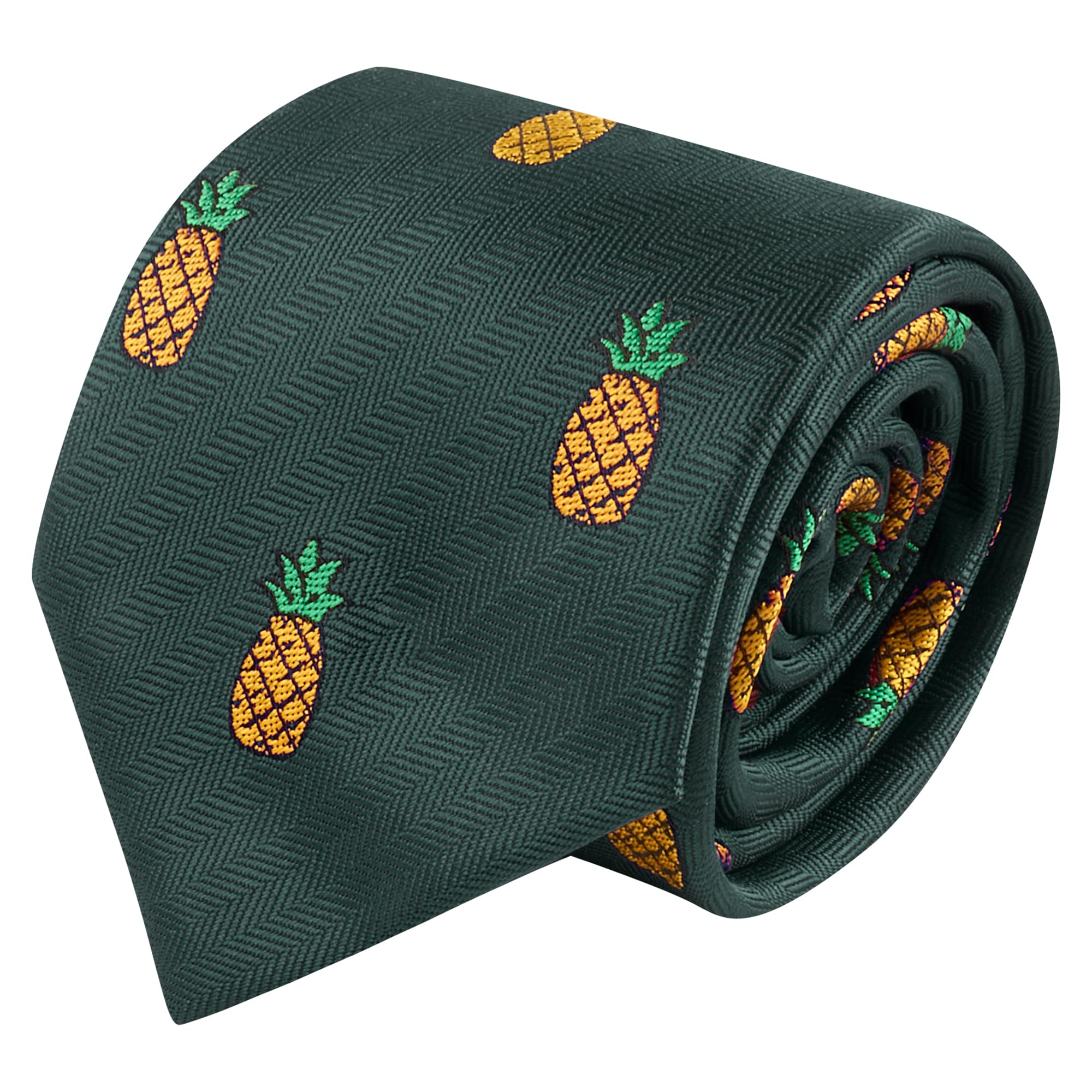 King & Priory Pineapple Dark Green Herringbone Embroidered Tie