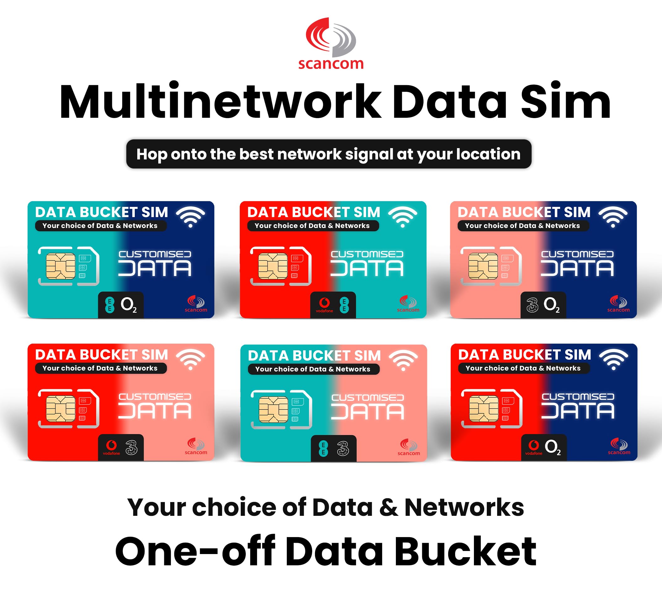Scancom Construisez votre propre carte SIM de données – Choisissez votre combinaison Data Bucket entre EE, Trois, O2 et Vodafone (EE et Trois, 75 Go)