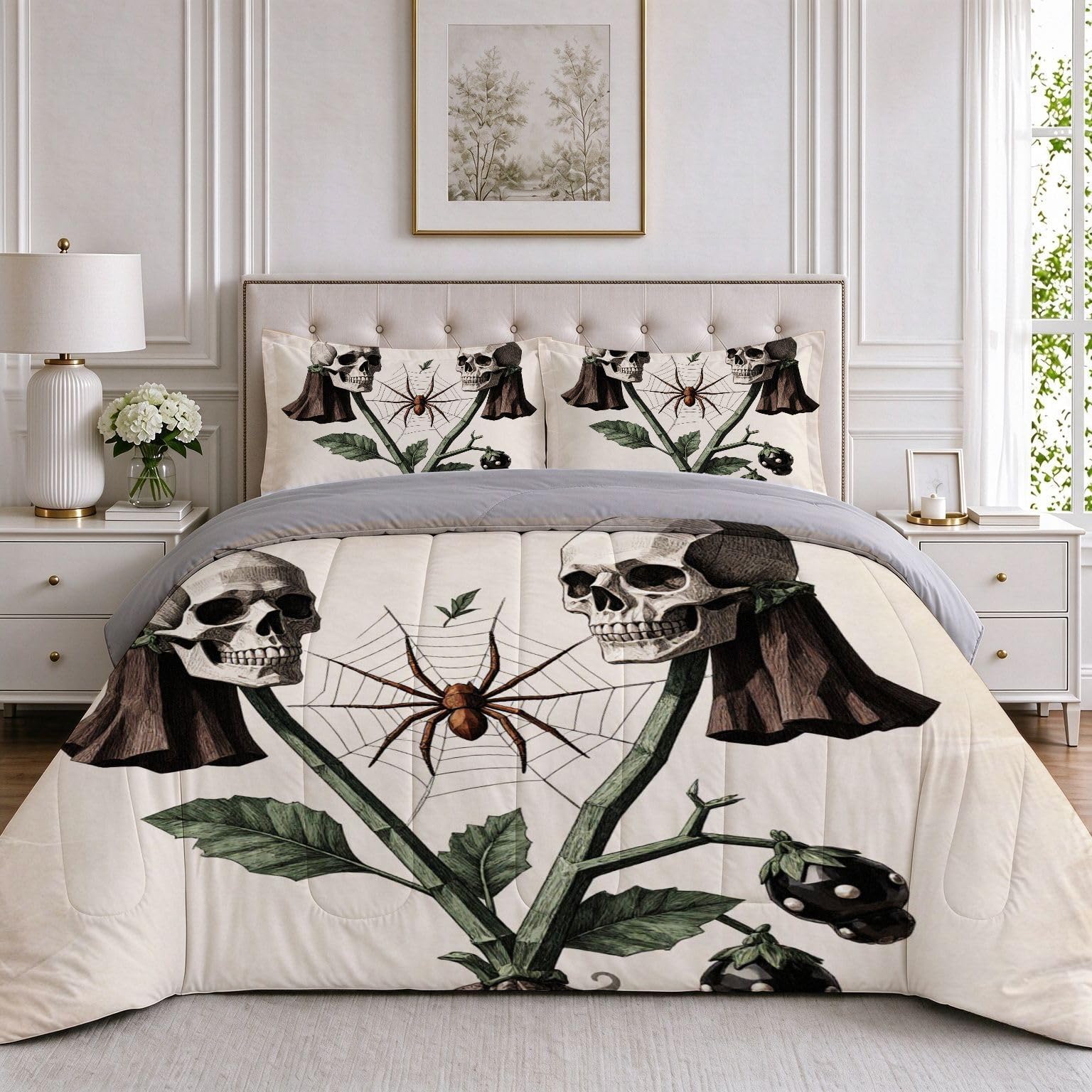 Couette 1 Personne Enfant 90x190 cm Crâne Gris a248