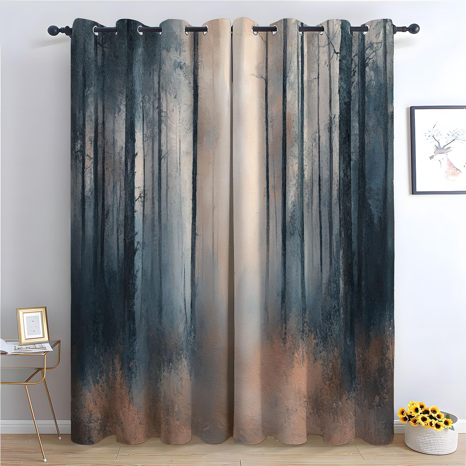 WQBQKKX Green Blackout Curtains for Bedroom Minimalist Printed Room Darkening Curtain for Bedroom, Privacy Eyelet Thermal Insulated Curtains for Living Room-52 W x 96" L (Pack of 2)