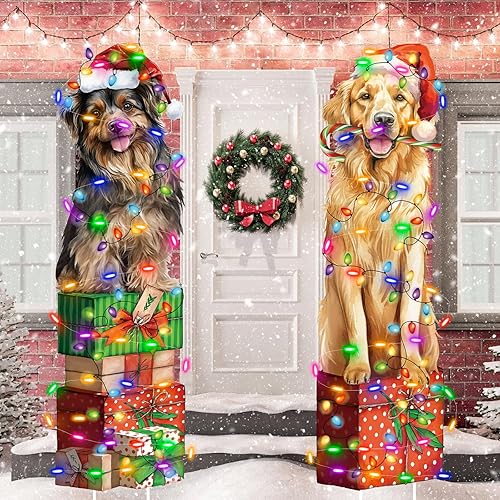 2 carteles de Navidad iluminados con estacas de 32 x 9.8 pulgadas, letreros navideños para el patio del perro, decoración de Navidad para el césped,