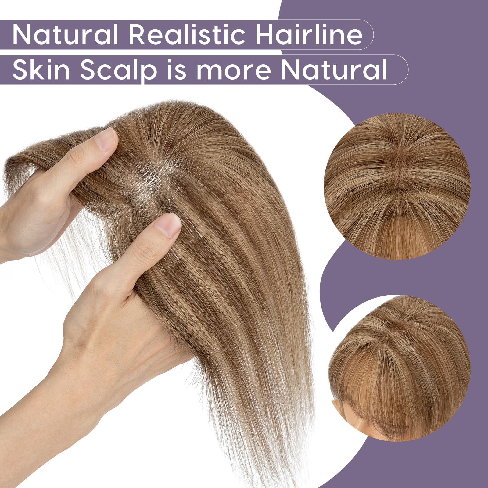 S-noilite Hair Toppers for Women Human Hair 8x11cm - Image 3