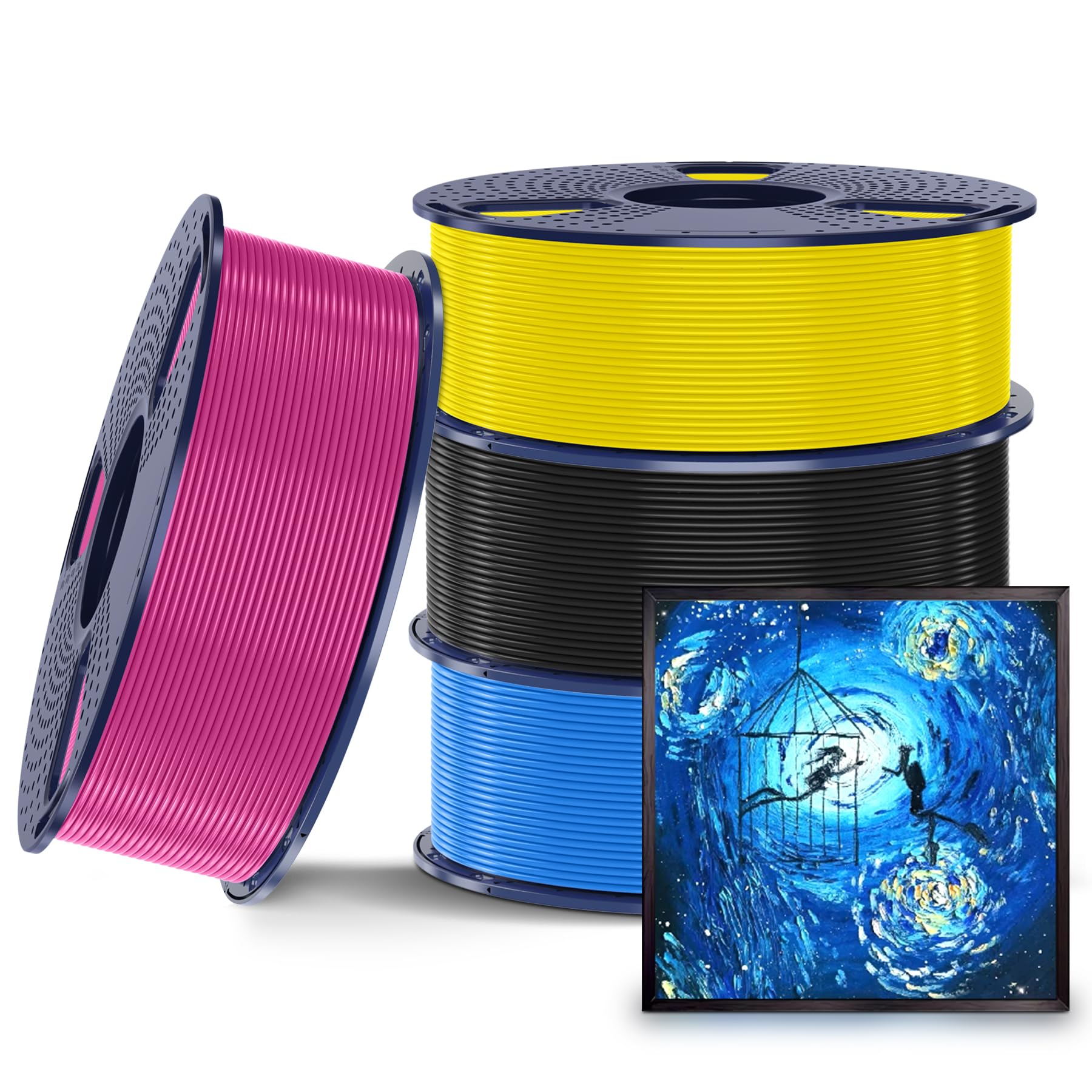 SUNLU CMYK Lithophane PLA Filament 1.75mm, 4kg 3D Printer Filament Bundle, Compatible with AMS and Regular FDM 3D Printers, 4kg in Total, 1kg per Spool, 4 Packs, 4 Colors, Black+Cyan+Magenta+Yellow
