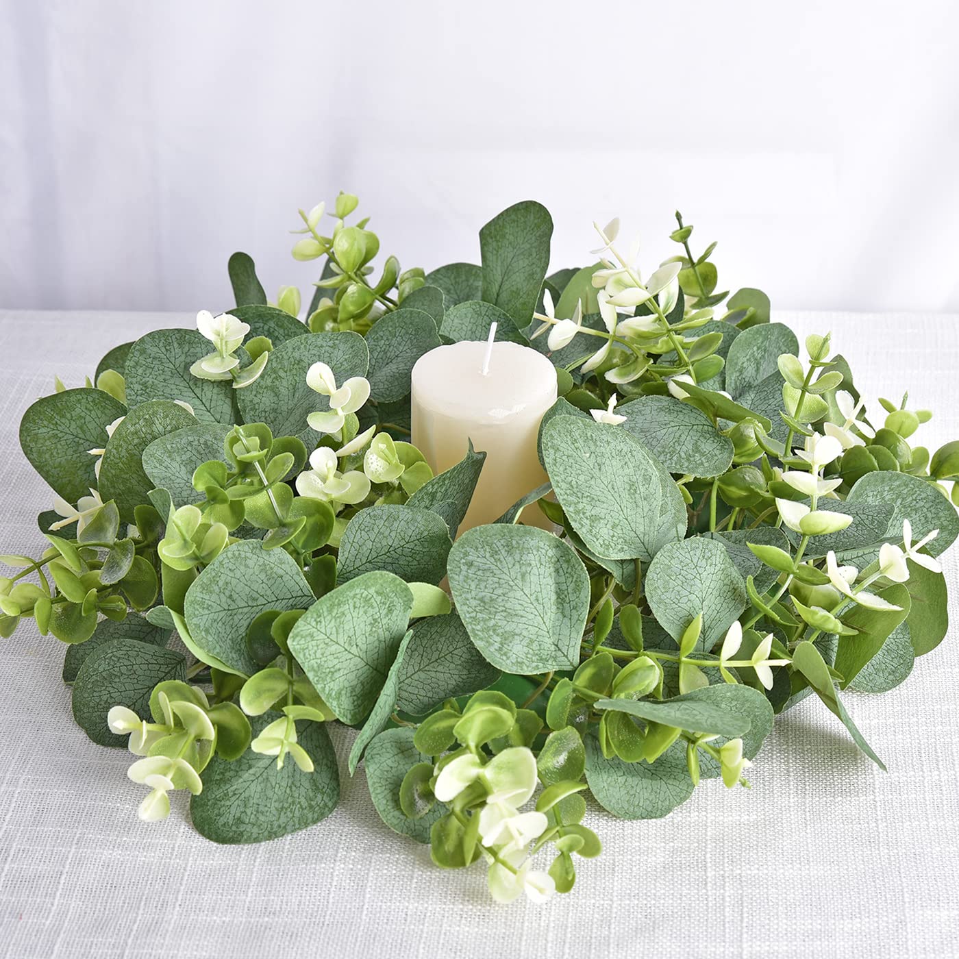 GRBAMBI 人工ユーカリリース 12インチ ファブリック ユーカリリース リーフリース ラウンドグリーンリース ファームハウス壁ウィンドウ装飾　並行輸入品 Preserved flower|シンプルなユーカリリース（実つき）