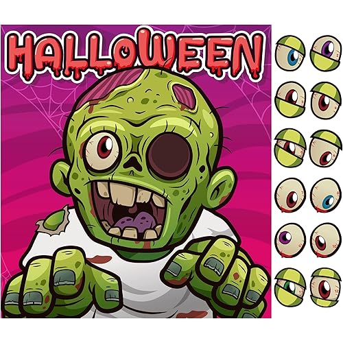 OHOME Halloween Games for Kids - Pin The Eyeball on The Zombie Game | Halloween Crafts Toys Gifts Birthday Party Supplies for Kids | HALLOWEEN Treats Activities Party Favors Decorations for Family