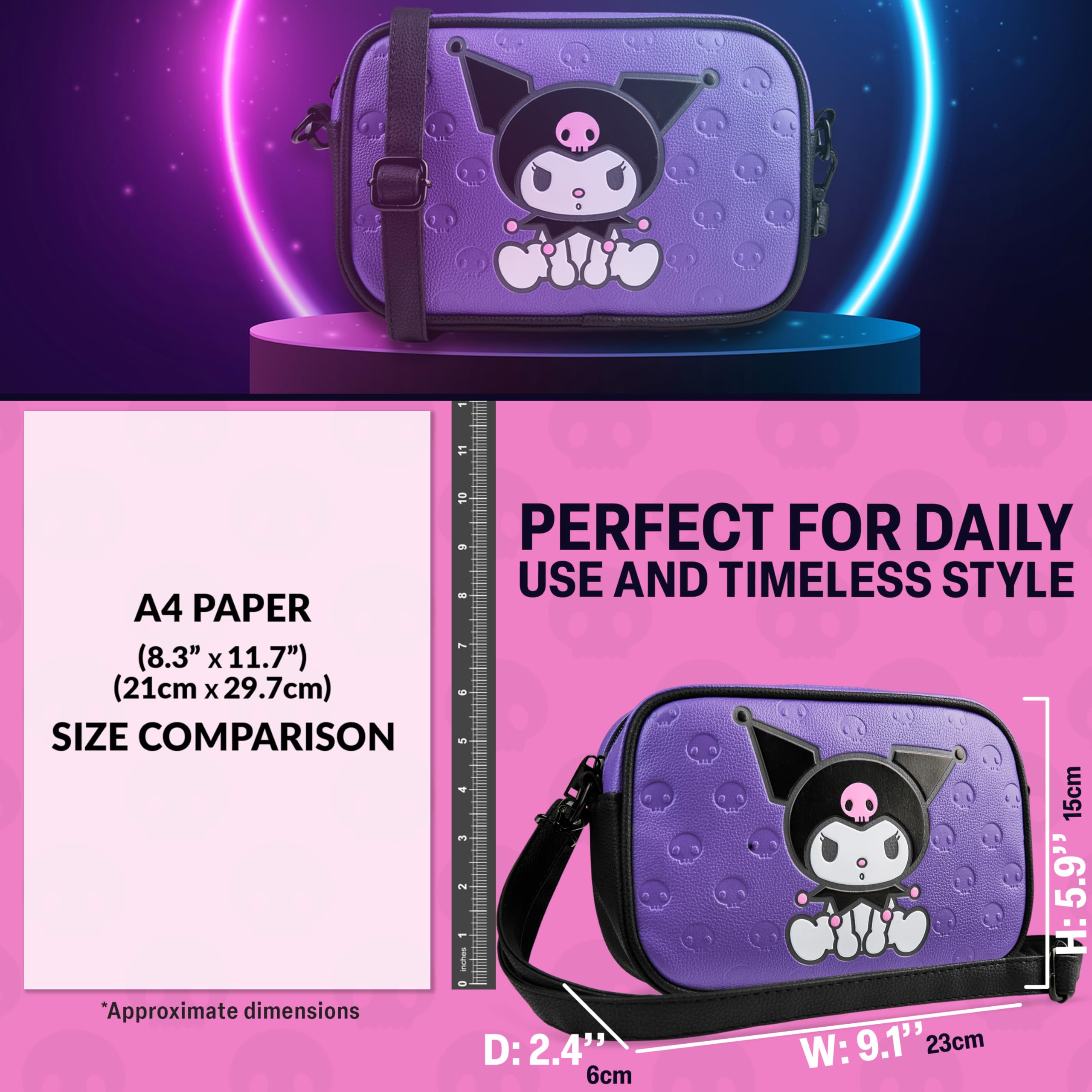 Hello Kitty Sanrio Bolso Bandolera Niña y Chica Adolescente, Bolsos Juveniles con Correa y Cierre de Cremallera, Regalos Anime