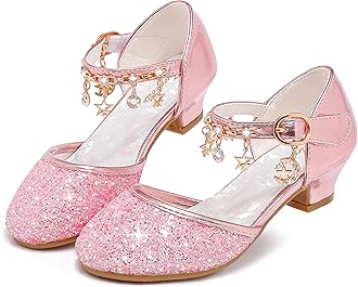 FurdeourGirls Sandals Glittler Bow Dress Shoes Princess Crystal High Heels Party Wedding Flower Girls Shoes for Kid Toddler