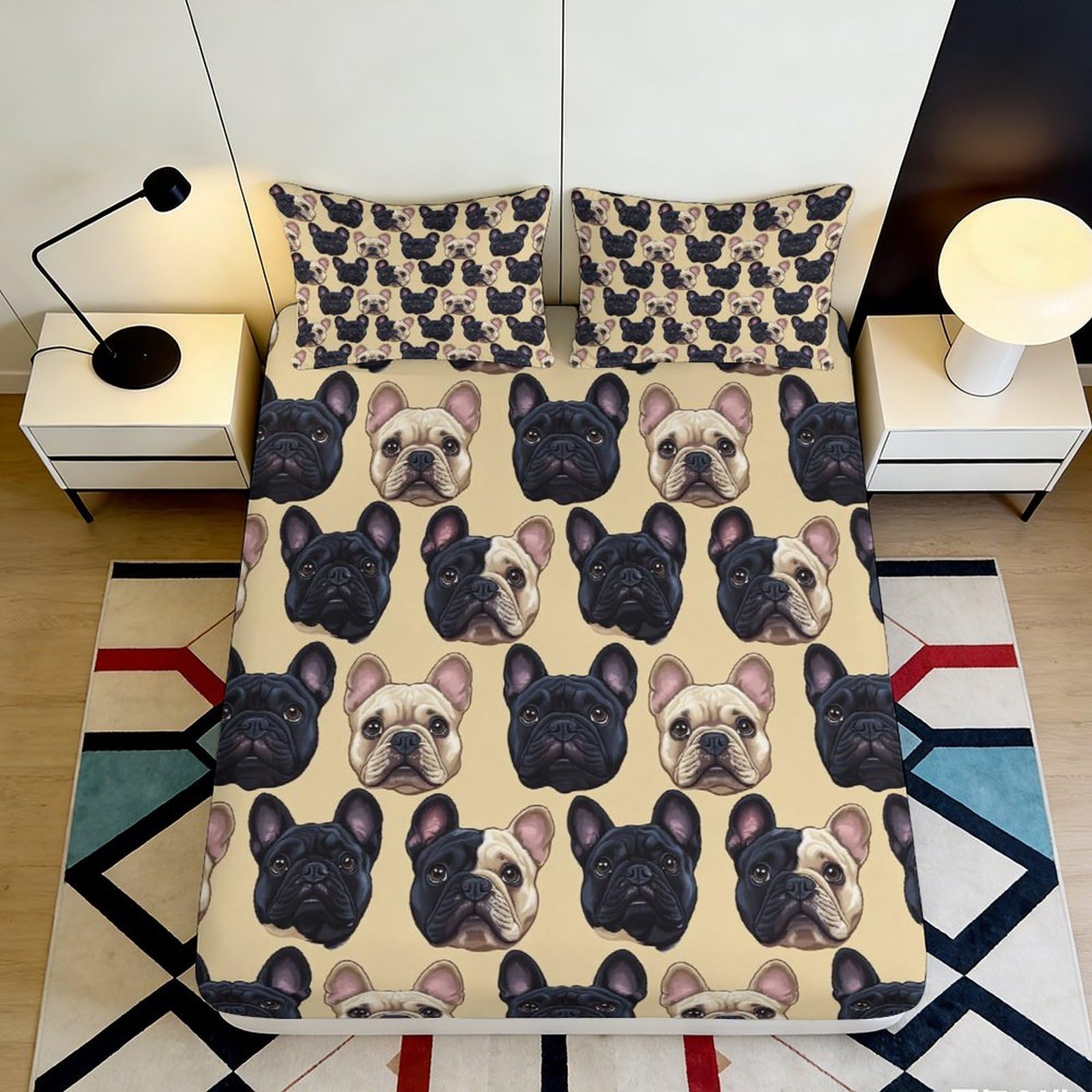 Decor accent French Bulldog Fitted Sheet, 3D Printed, Microfiber soft touch, Bed Cover for bedroom, wrinkle resistant, apartment bedding, machine washable, 116 90x200x25cm