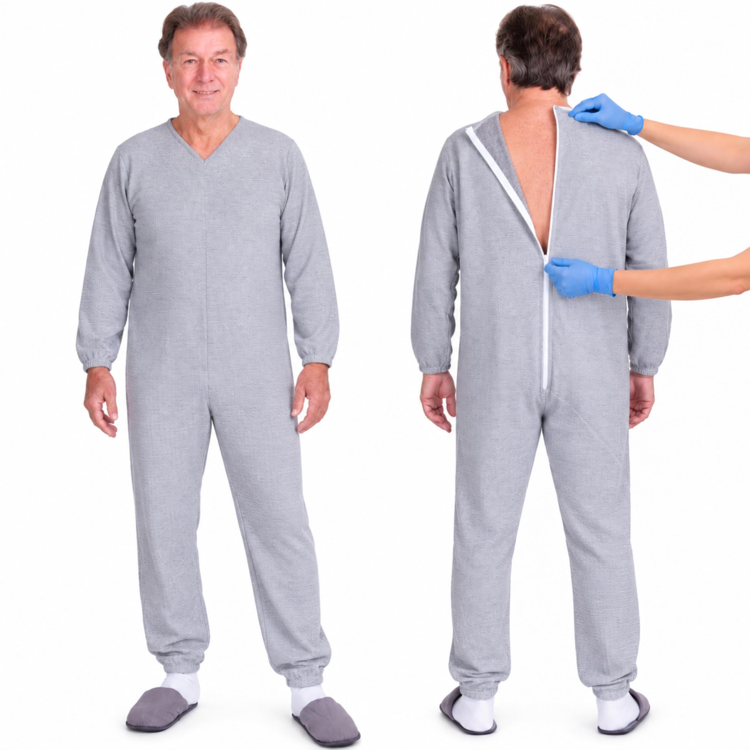Tutone Pigiama Intero Anziano Invernale 9014/1, Zip Dorso, Ferrucci Comfort | Pigiama Sanitario per Anziani, Unisex, Felpato con Cerniera Posteriore, Manica Lunga, Caldo e Traspirante, Lavabile a 60°