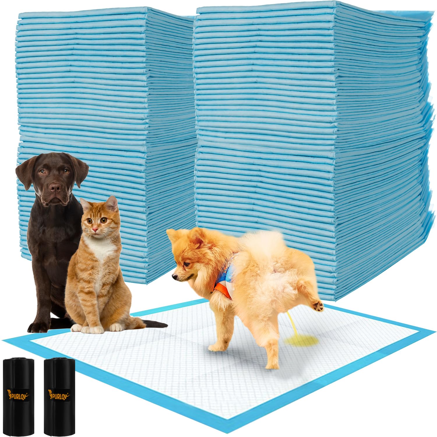 PURLOV Trainingsunterlagen für Hunde 60x90cm Welpentoilette Hundekotbeutel 21602 (100), Weiß