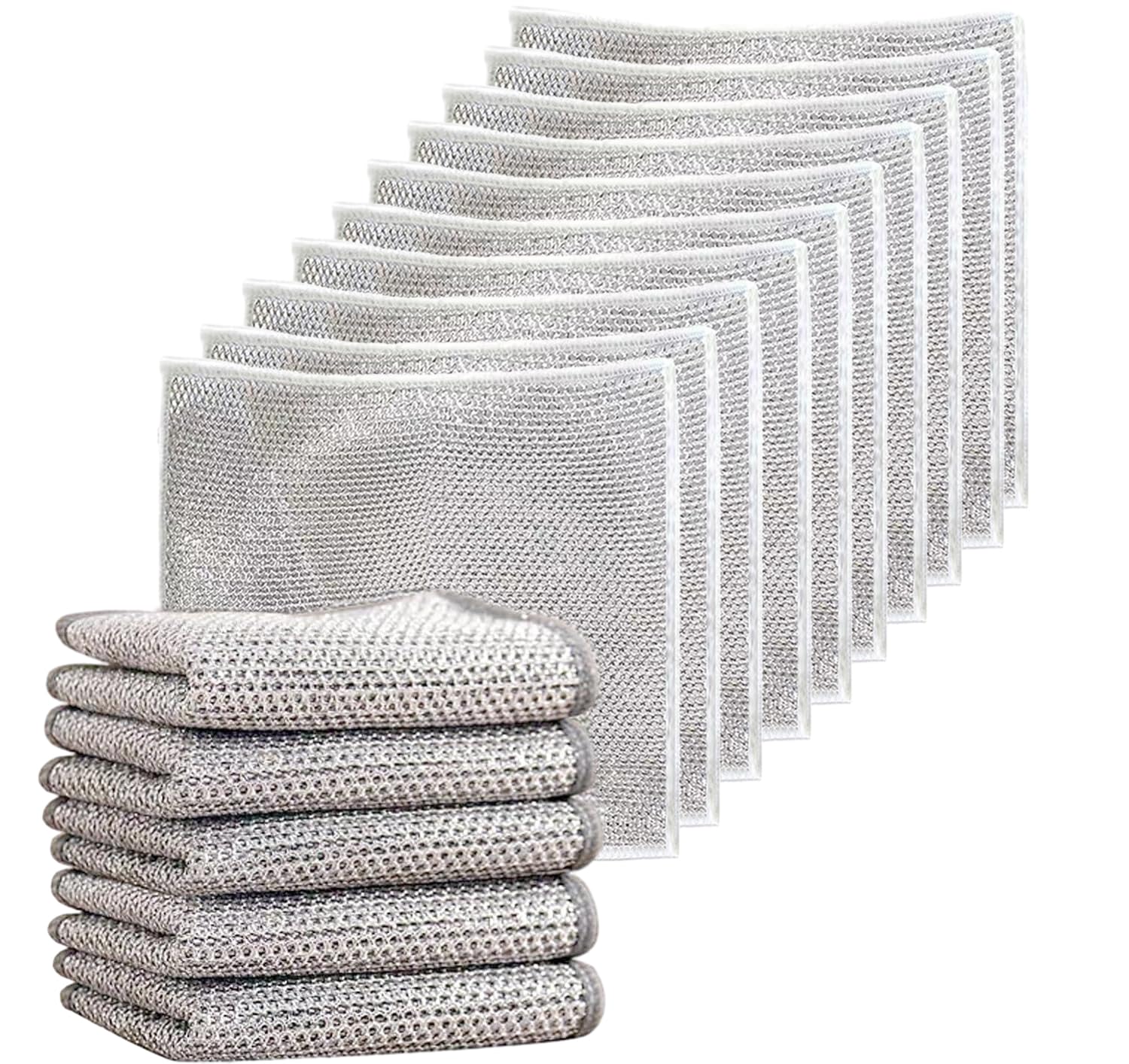 10PCS Multipurpose Wire Dishwashing Rags for Wet and Dry, Reusable Kitchen Cleaning Wire Dish Towels Dish Cloths, Lint Free Duster Cloth, Multifunctional Non-Scratch Wire Dishcloth (Single Layer)
