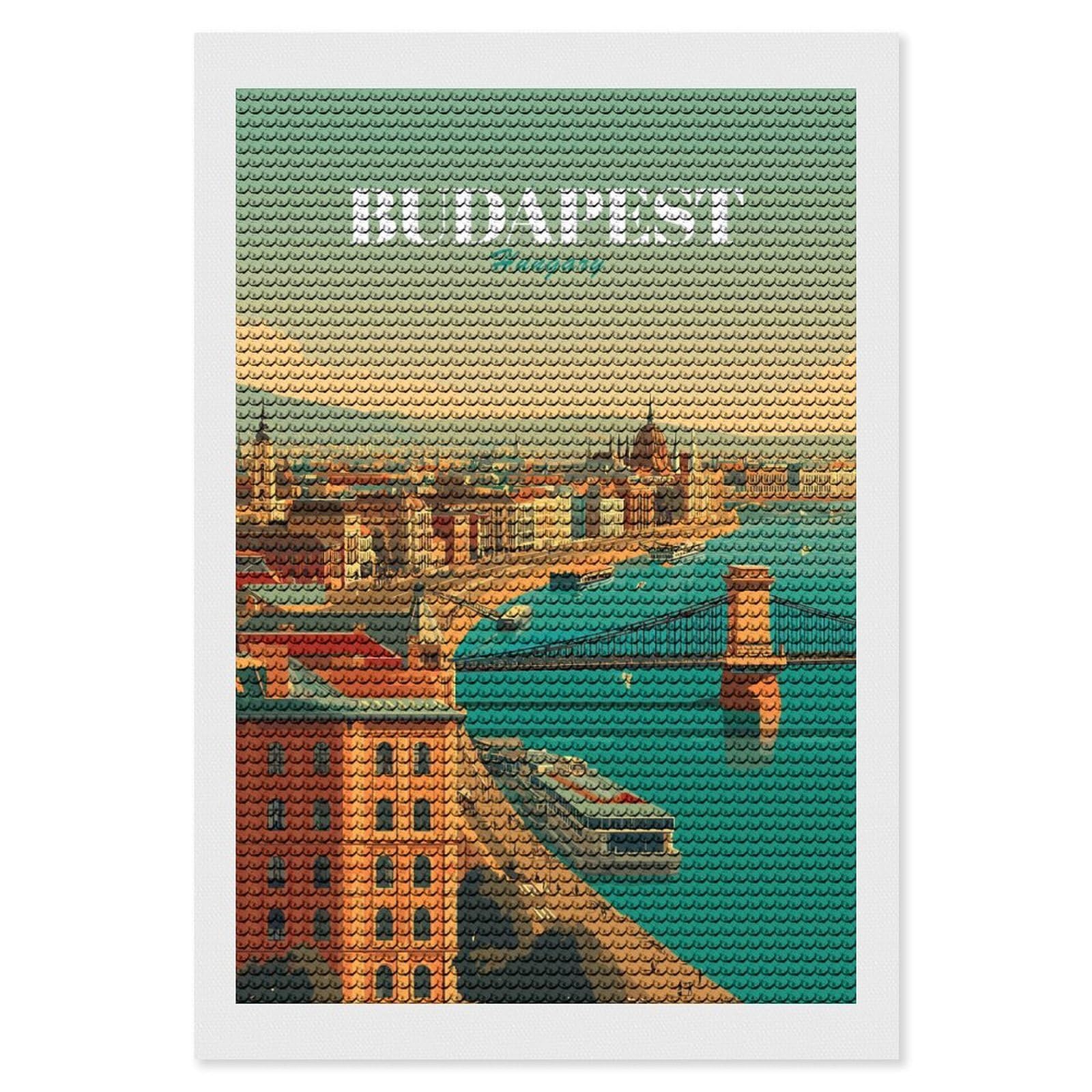 Junmoney Budapest Hungary Cityscape Diamond Painting Canvas Kit 8"x12", Round Gems, Living Room Decor, Seasonal Gift Choice, Modern Decor