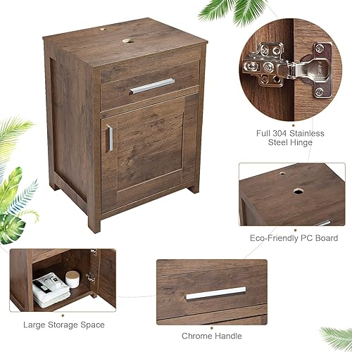 Miniatura 6 de KGAR tocador de baño moderno de 24 pulgadas soporte de fregadero para armario de almacenamiento debajo del fregadero roble