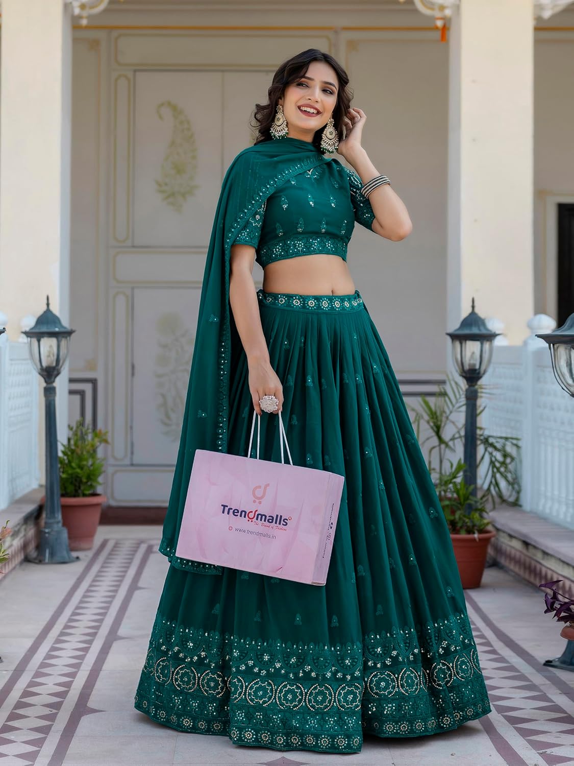 TRENDMALLS Georgette Embroidery Sequence Work Lehenga Choli Blouse with Dupatta For Women Ready To Wear