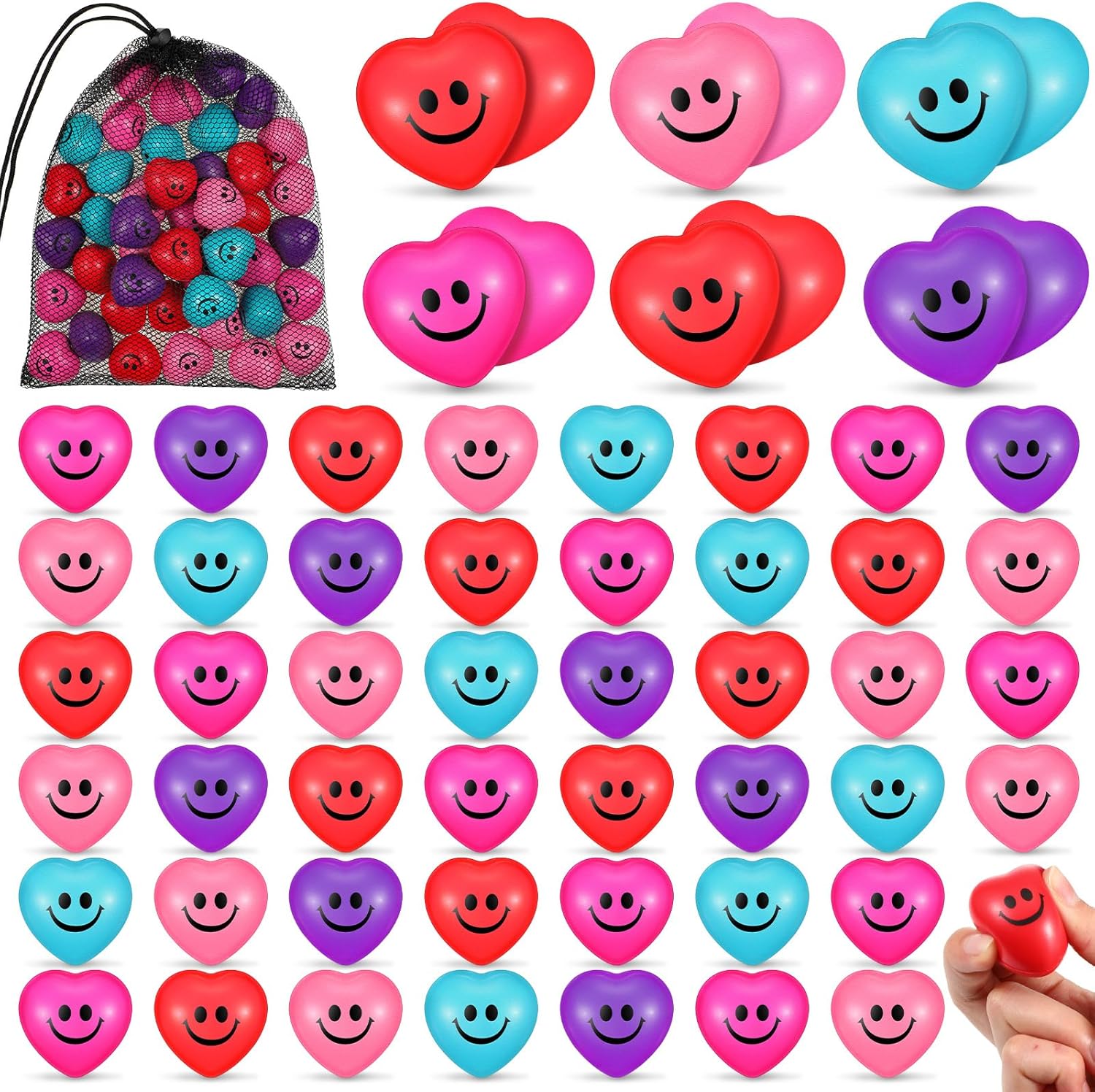 100 Pcs Heart Smile Face Stress Balls Mini Heart Shape Foam Ball Stress Relief Balls for Funny Party Favors Gift Fillers School Carnival Reward Supplies (Multi Colors)