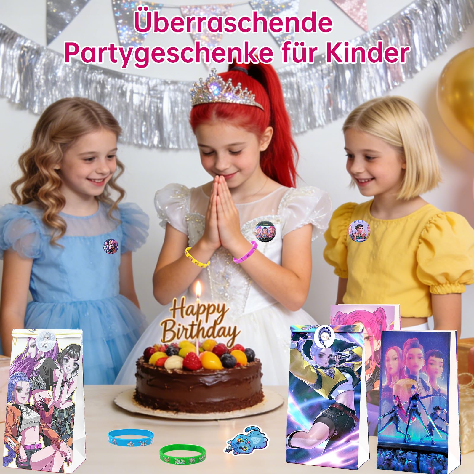 Mitgebsel - Set di 84 regali per gli ospiti, per feste e regali di carta, con sacchetti regalo di carta, adesivi in silicone, piccoli regali e regali per ragazze
