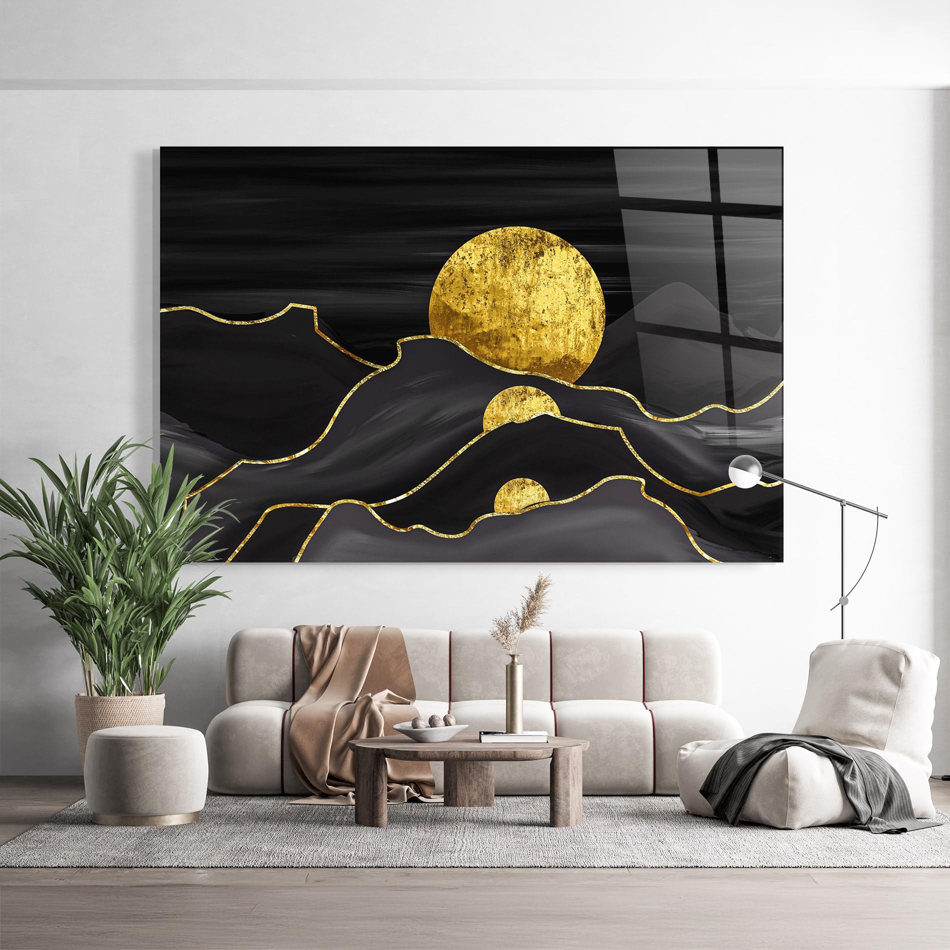 ARTHUB® Moderne impression sur verre 60x100 cm, 4mm verre trempé | Tableau en verre salon et chambre, Décoration murale moderne, Décoration intérieure, paysages, Black Moutains