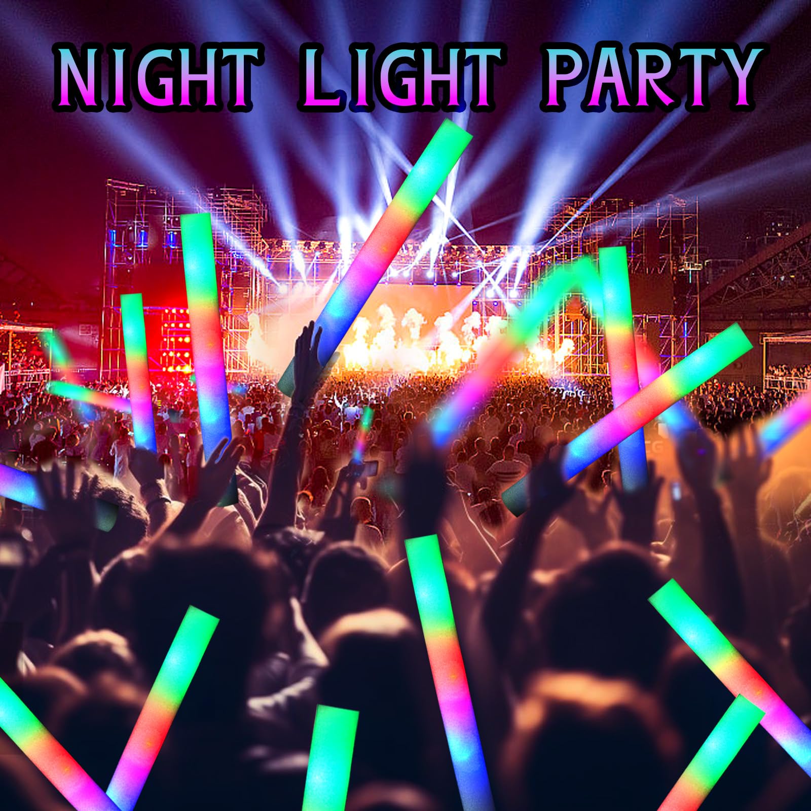 Baton Lumineux Party 50 Pack Light Up Foam Sticks - 19 Inch LED Glow ...