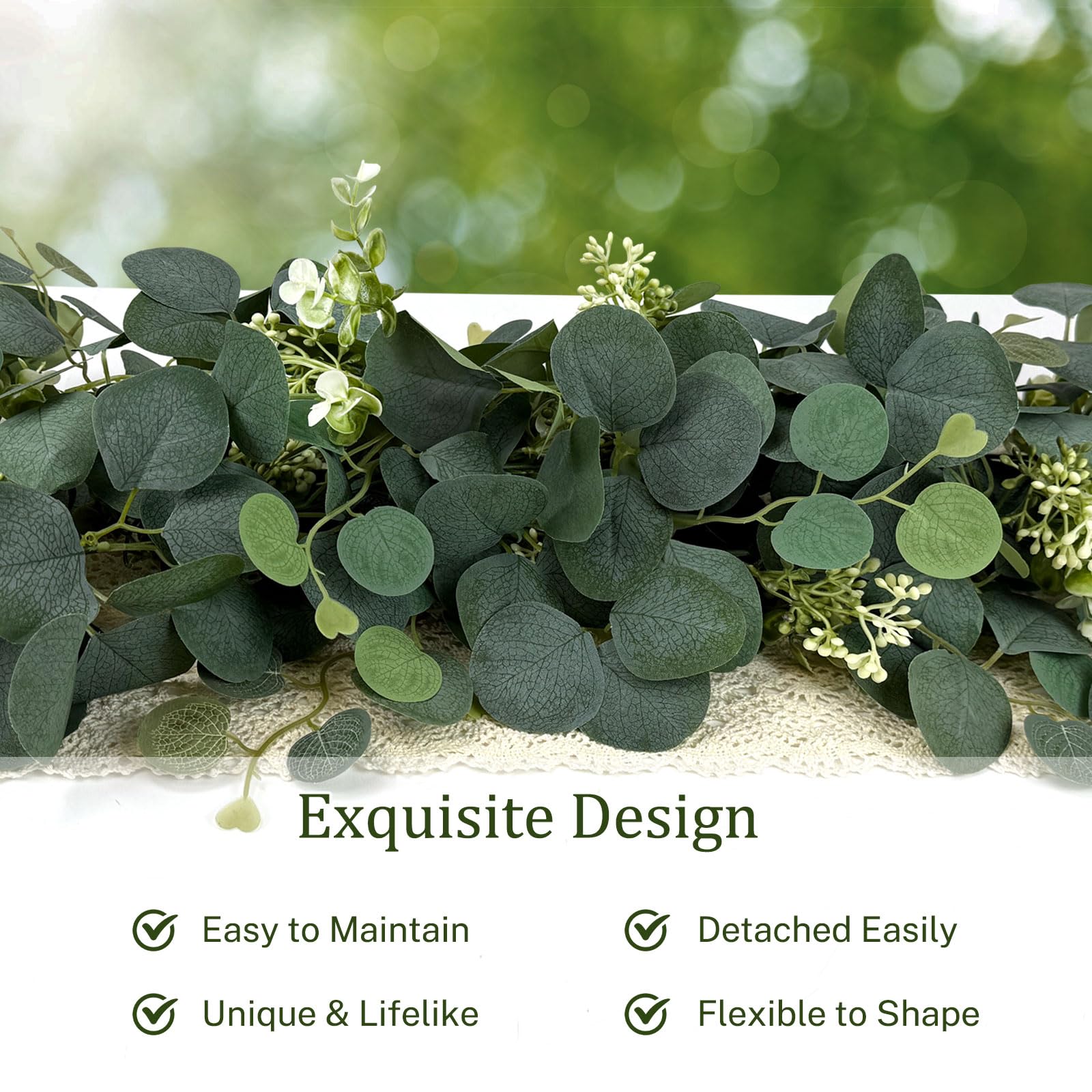 Eukalyptus-Girlande, grüne Girlande mit Blumen, künstliche grüne Reben für Tafelaufsätze, Hochzeit, Party, Tischläufer, Zimmer, Heimdekoration, 4 Stück