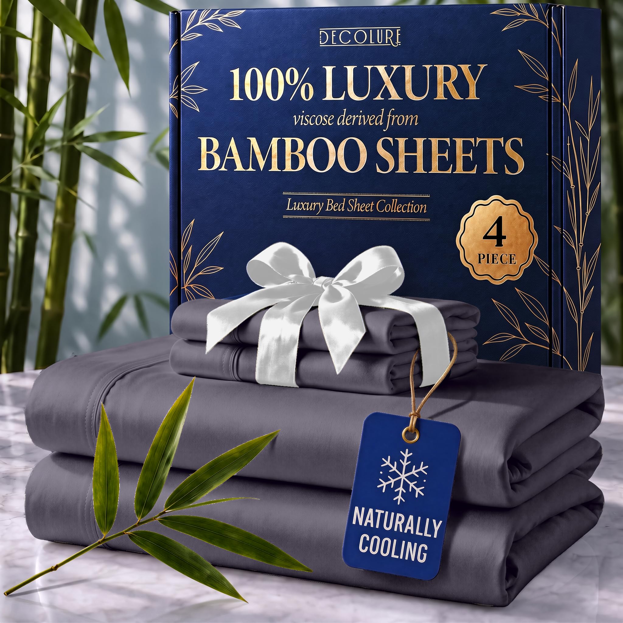 DECOLURE 100% Viscose Derived from Bamboo Sheets Full Size | 4 Pc Bed Set