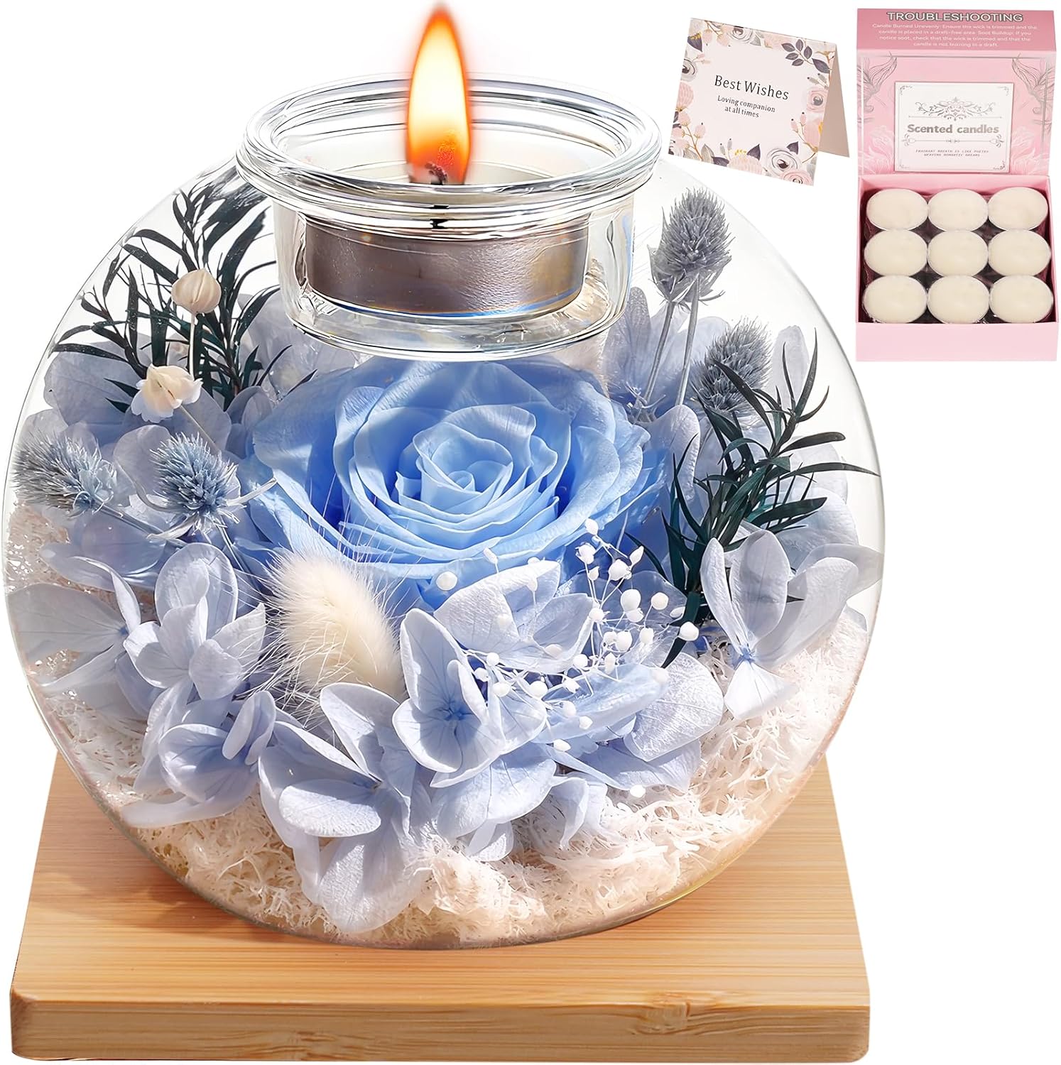 Birthday Gifts for Women,Eternal Preserved Real Rose with 18 Scented Candle Set(Bergamot+Jasmine),Preserved Rose in Glass Dome,Christmas Valentine Mothers Day Gifts for Her Mom Girlfriend,Home Decor