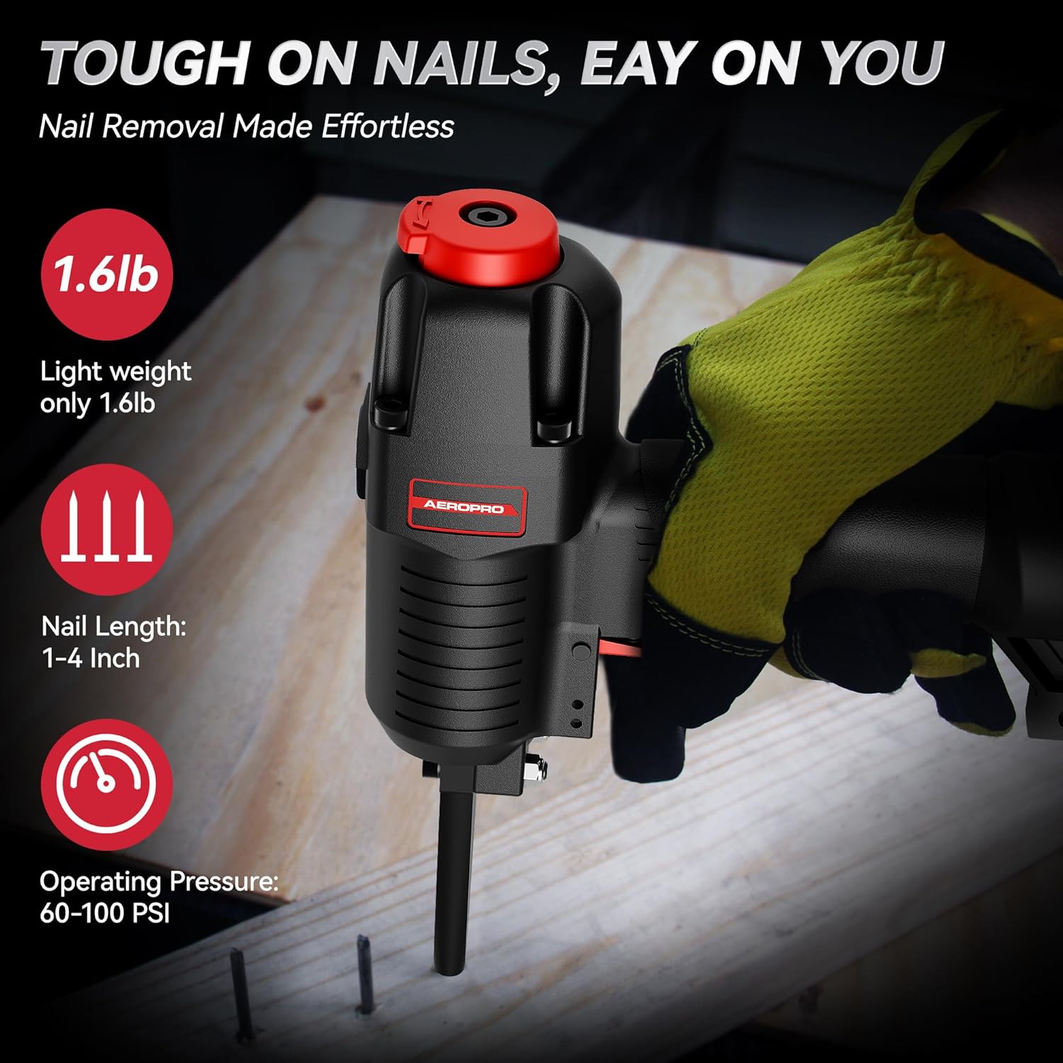 AeroPro 700V Professional Grade Heavy Duty Pneumatic Punch Nailer/Nail Remover with Extra Driver and Bumper, Long Nail Nose, 2-3/4” 6mm Diameter for 1-4 Inch Nails, 9-16 Gauge