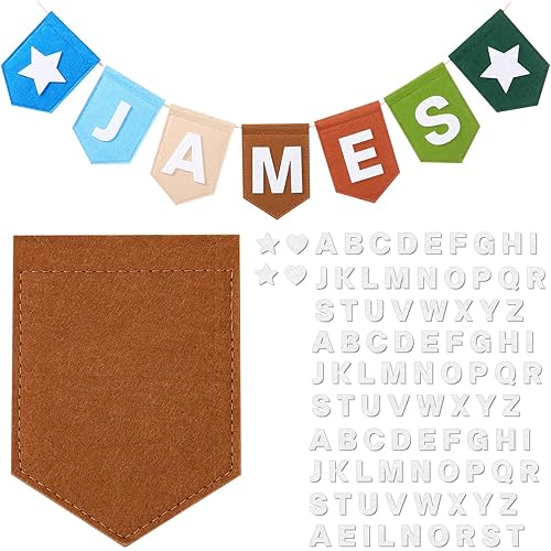 Newwiee 14 Name Pull Flags Set, Felt Flag Banner Including 7 Pull Flags, 7 Felt Letter Stickers, DIY Names, Wall Decoration for Nursery, Baby Bedroom Birthday Party