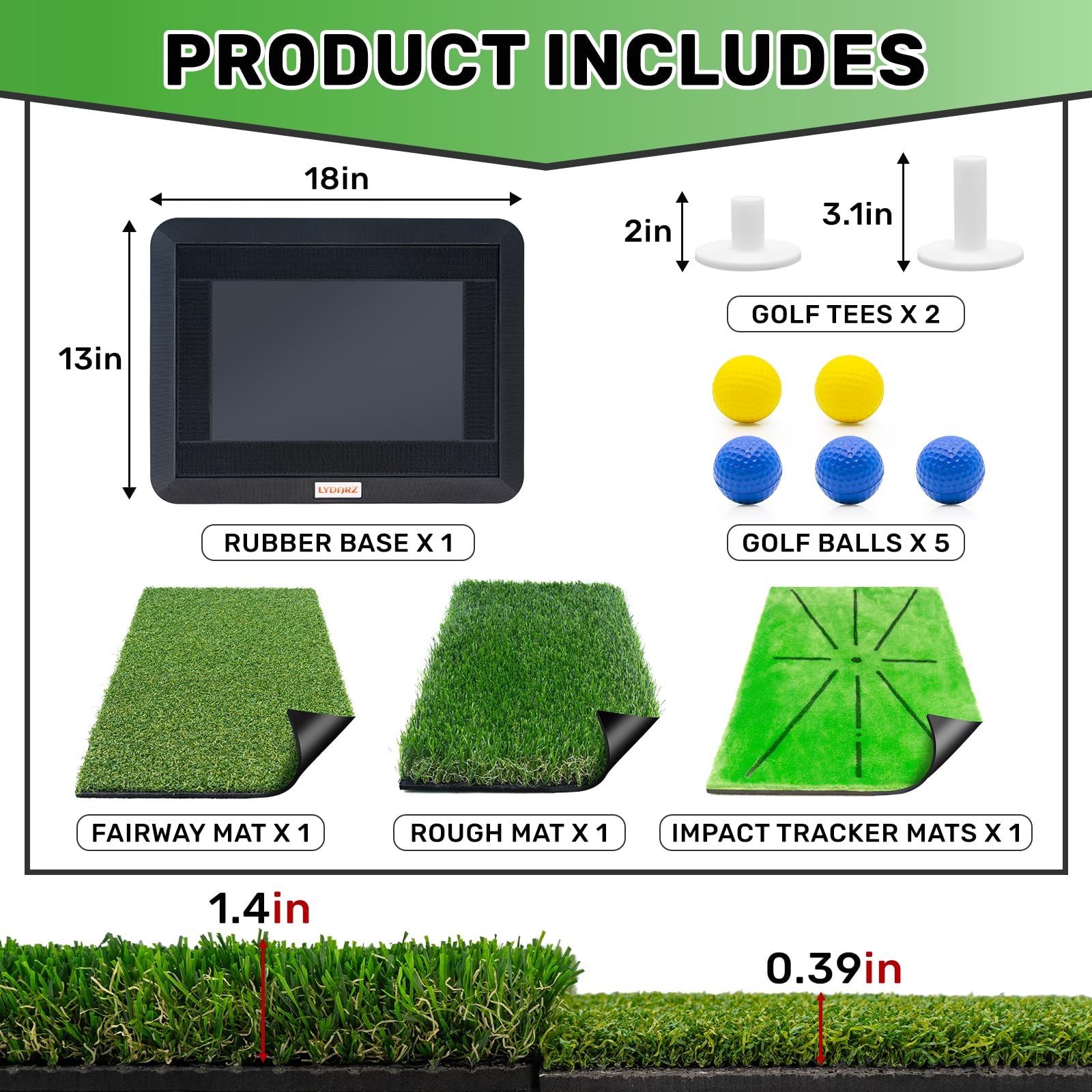 Golf Hitting Mats Training Equipment, Golf Practice Mat with Instant Swing Path Feedback, 3 Replaceable Golf Training Mats with No-Slip Heavy Duty Rubber Base