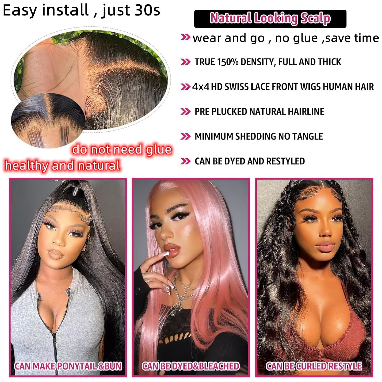 20 INCH Wear and Go Glueless Wig Human Hair Pre Plucked Pre Cut 180% Density 4x4 Glueless Lace Front Human Hair Wigs for Black Women - Image 3