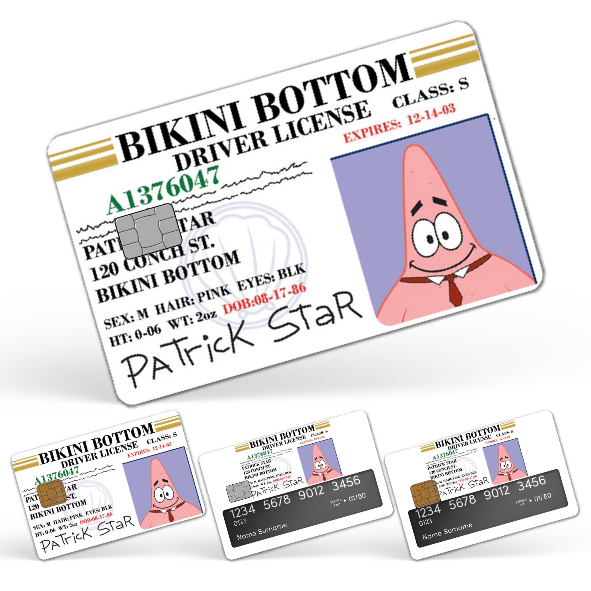 CUCU Covers Patrick License Credit Card Skin Stickers for Key, Debit, Bank Card 4PCS for Adults