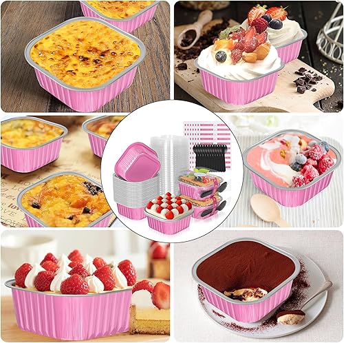 Miniatura 6 de Moldes de papel de aluminio de 10 onzas con tapas, paquete de 40 moldes cuadrados para tartas, recipientes desechables para cupcakes, mini moldes