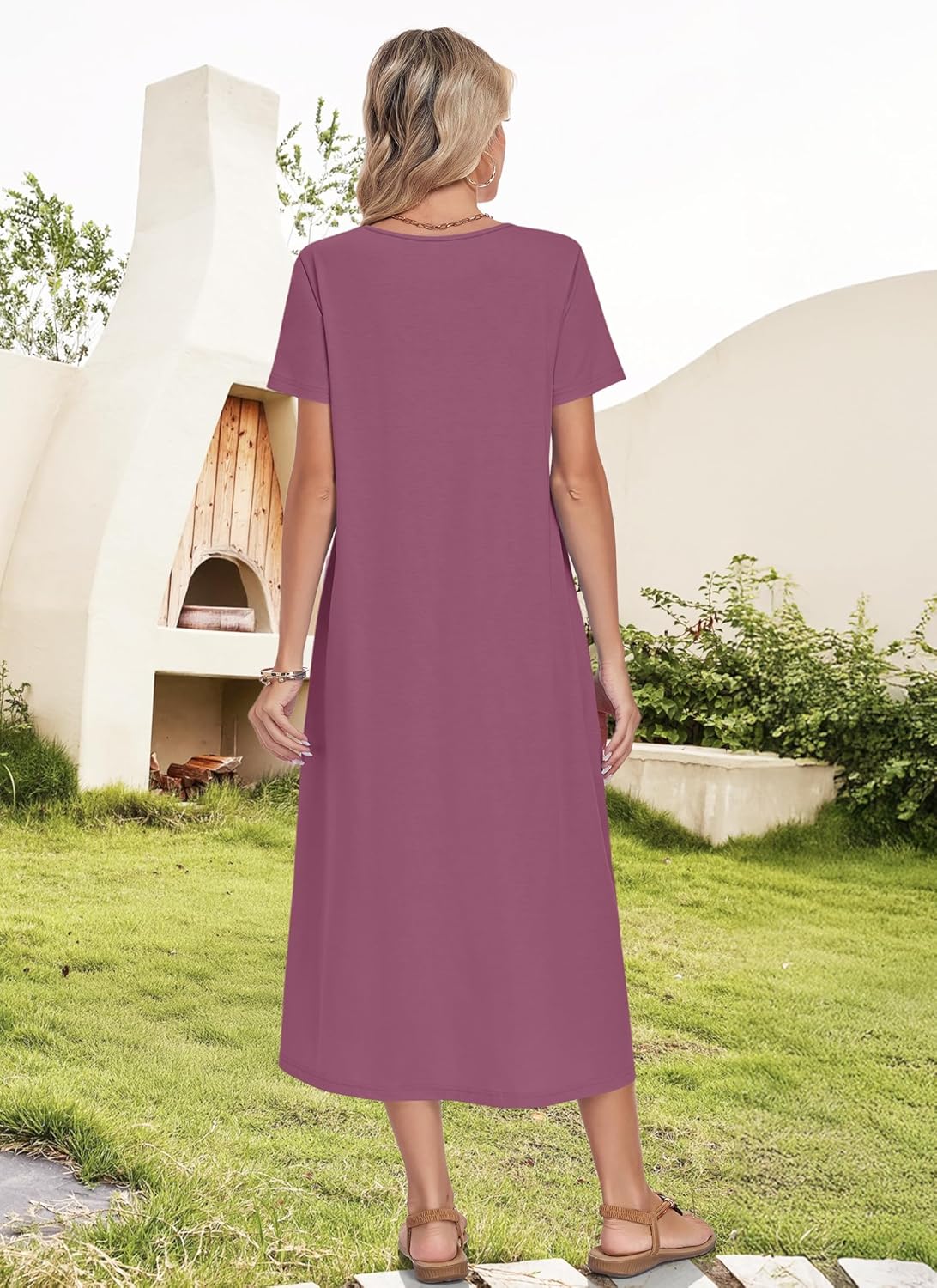 MOLERANI Women's Summer Long Midi Dress 2026 Casual Loose Detachable Button Short Sleeve Beach Vacation Sundress with Pockets - Image 4