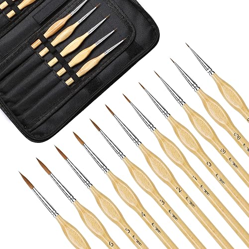 Juego de 11 pinceles de pintura en miniatura para detalles, pinceles de pintura fina para pintura acrílica, acuarela, óleo, gouache, manualidades,