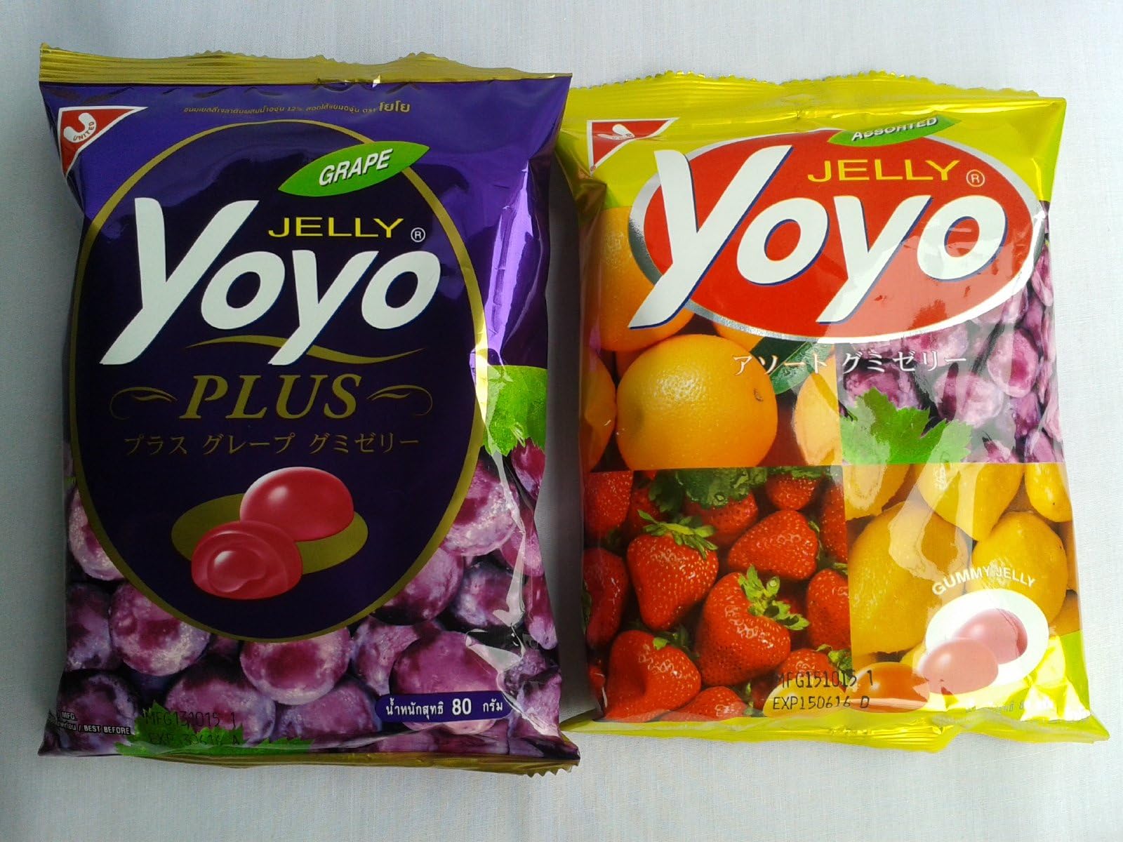 Twin Pack Gummy Jelly Yoyo, Grape Jelly Yoyo Plus, Pack Net Weight 80g. (2.7oz.) & Assorted Gummy Jelly Yoyo, Pack Net Weight 80g. (2.7oz.)