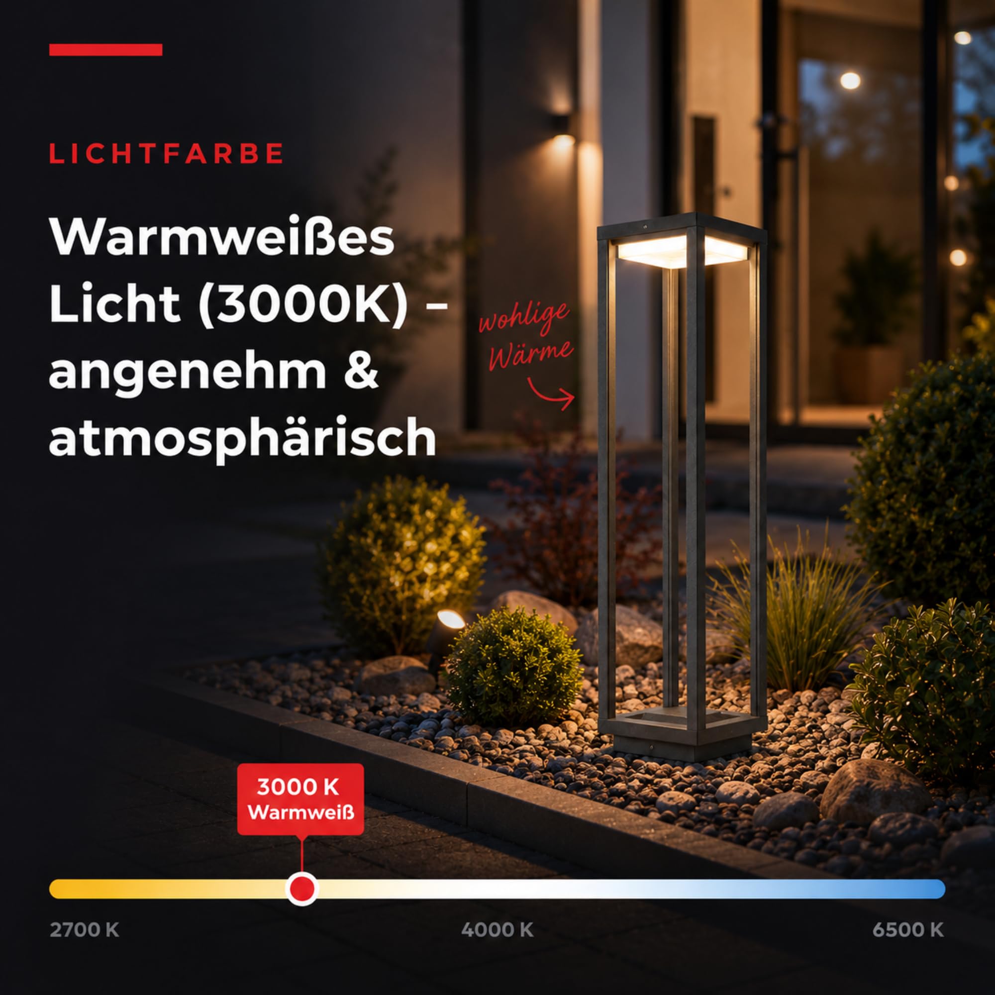 Maxkomfort LED Außenstandleuchte Anthrazit 50cm – Moderne Wegeleuchte IP54 Wetterfest – 3000K Warmweiß 9W – Aluminium Pollerleuchte, 230V