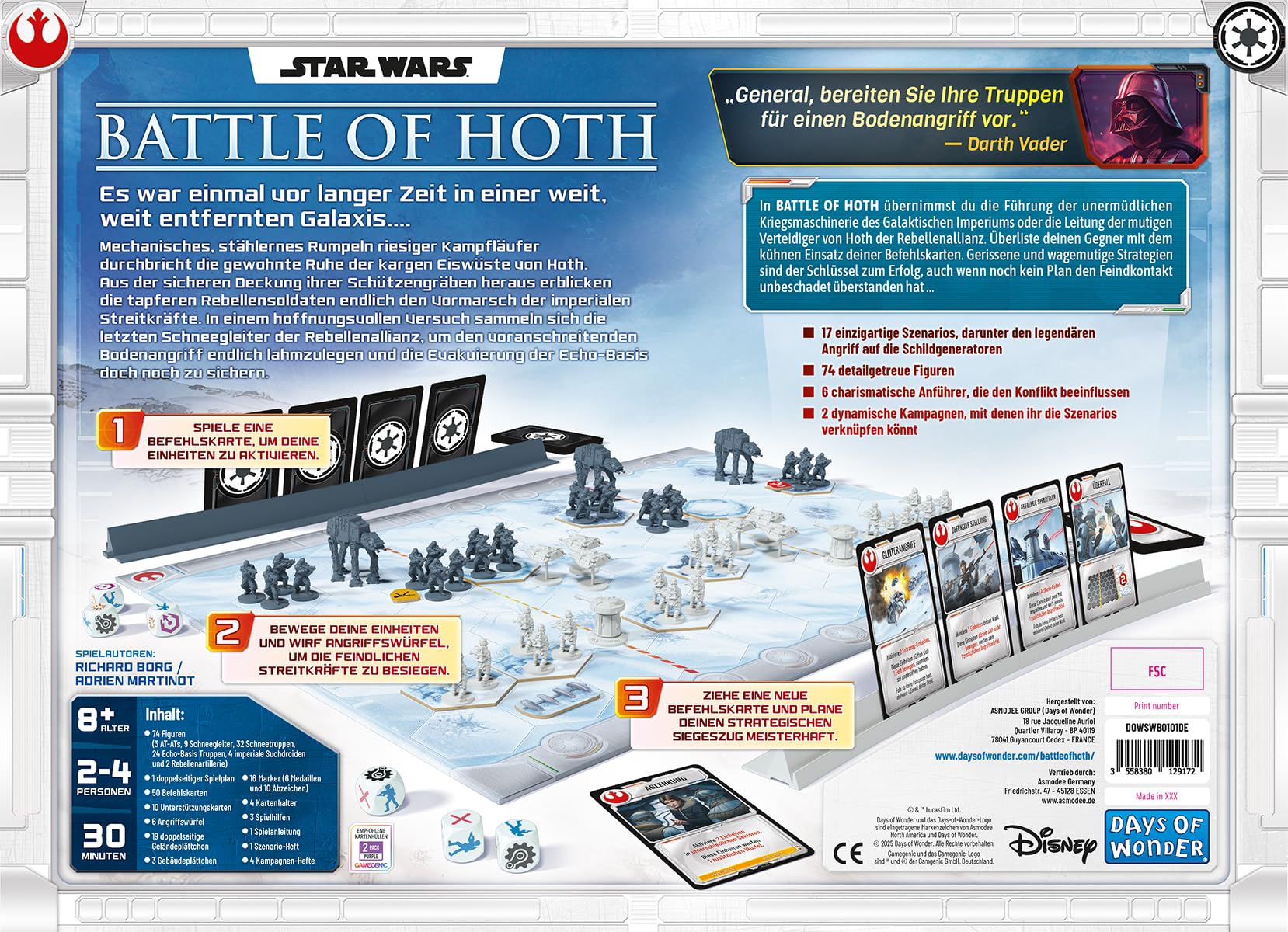 Asmodee, Star Wars: Battle of Hoth, Strategisches Familienspiel, Deutsch | Miniaturenspiel mit 74 Miniaturen & 17 Szenarien im Star-Wars-Universum für 2-4 Spieler, 30 Minuten, Brettspiel ab 8 Jahren