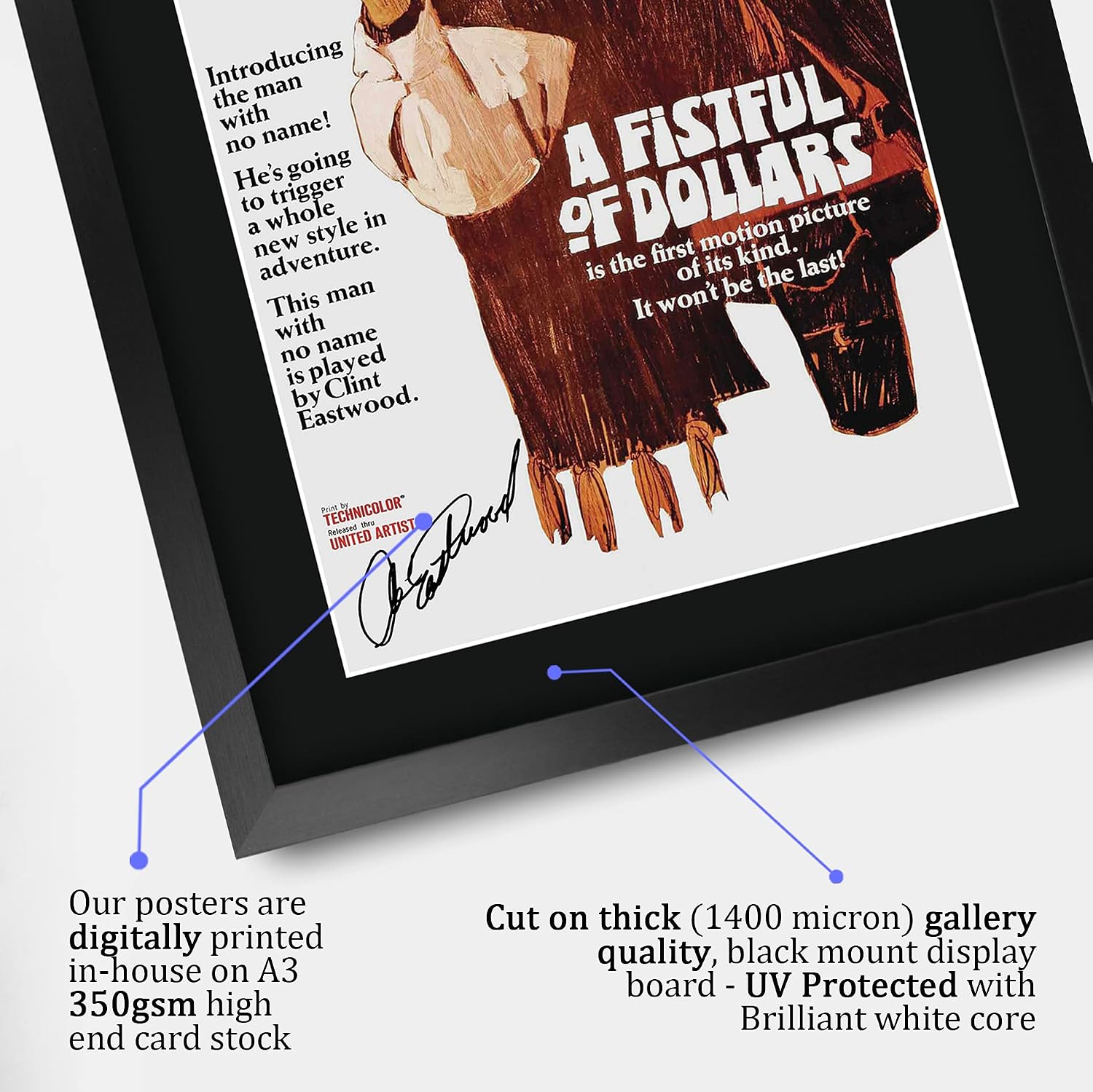 HWC Trading A Fistful of Dollars Gifts Printed Signed Autograph Picture for Movie Memorabilia Fans - 16" x 12" Framed