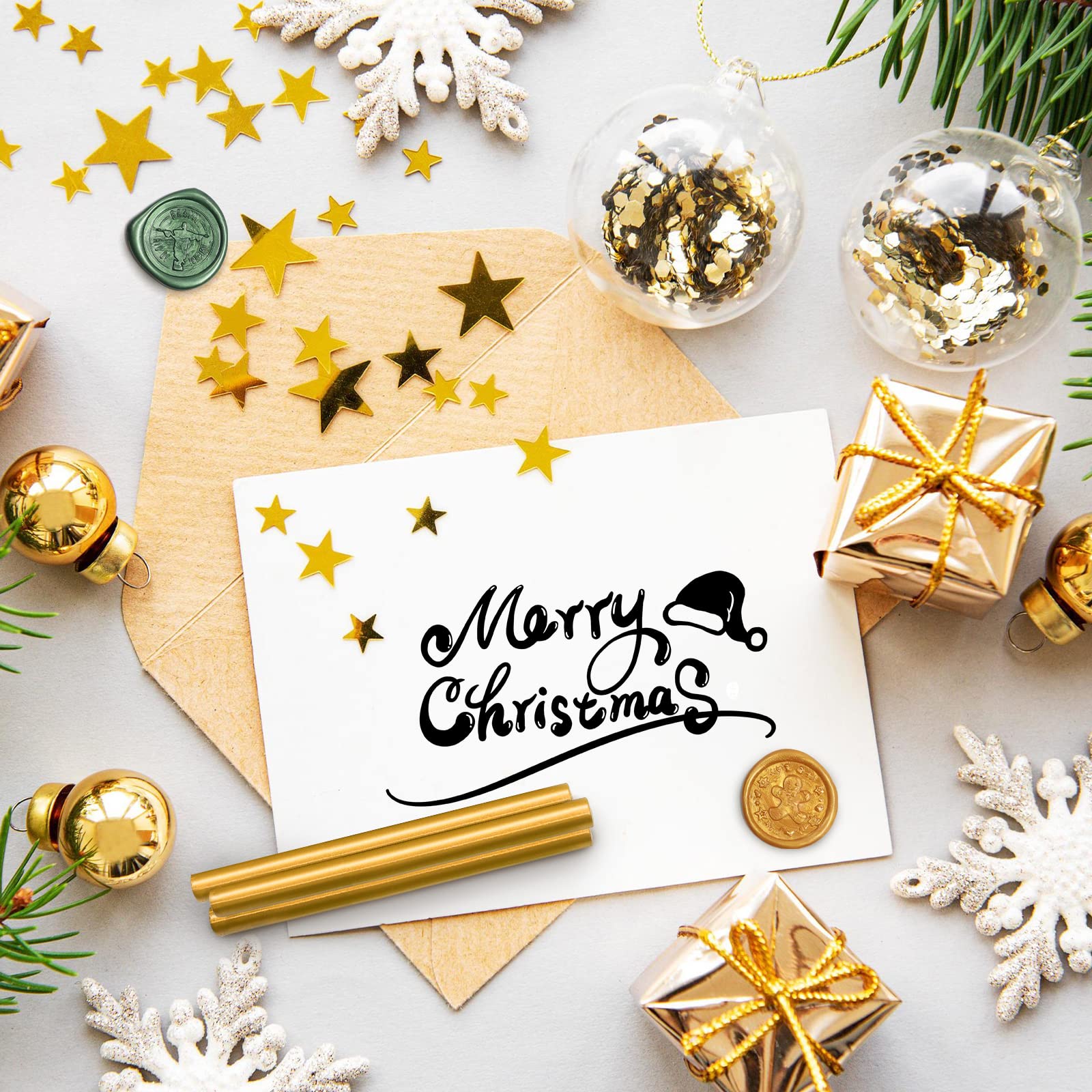 Varillas de cera para sello de cera, oro antiguo metálico, ideal para invitaciones de boda, sobres de tarjetas, correos de caracol, paquetes de vino, ideas de regalo de Navidad, paquete de 10 unidades