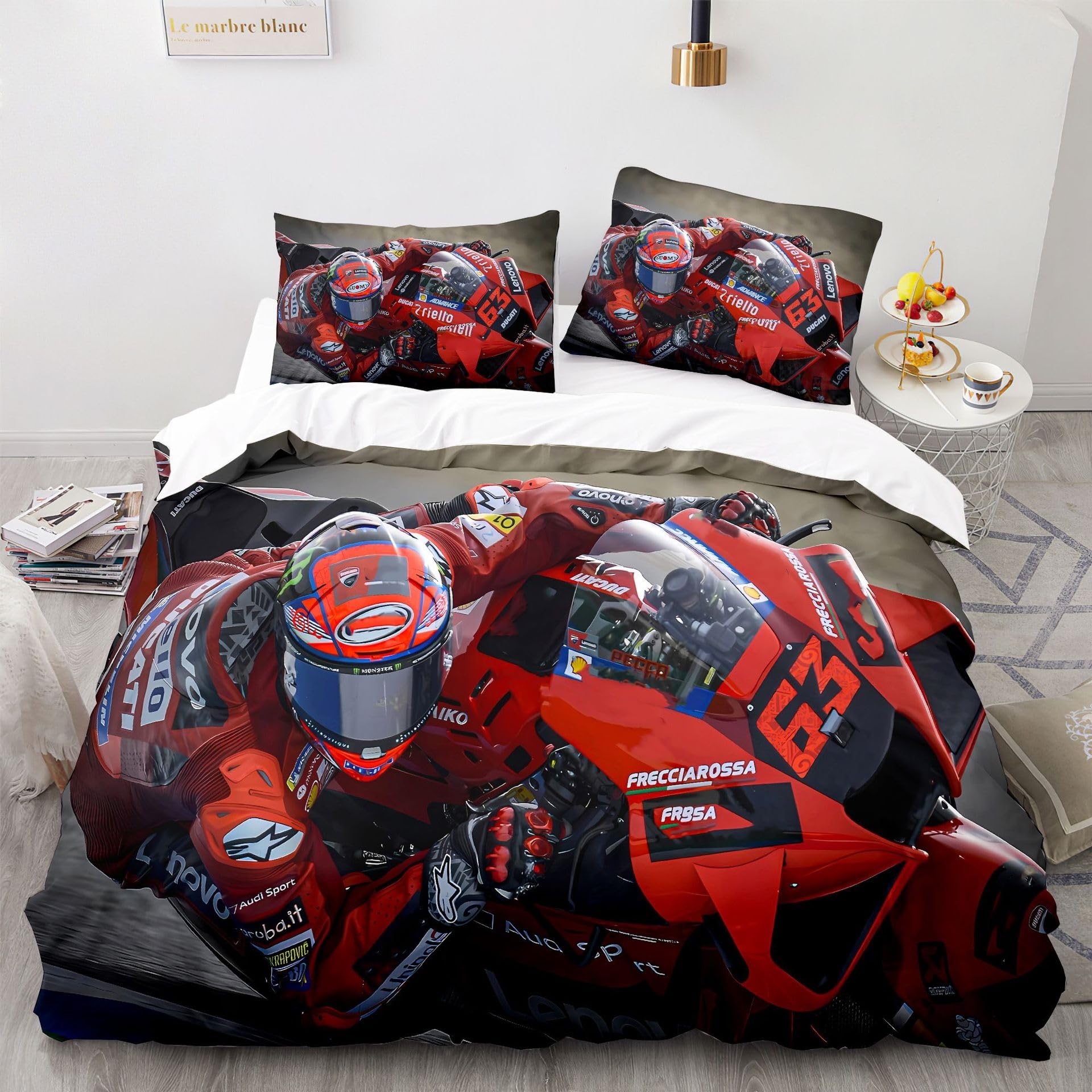 Parure de lit moto 1 personne pour créer une chambre d'enfant style sports extrêmes