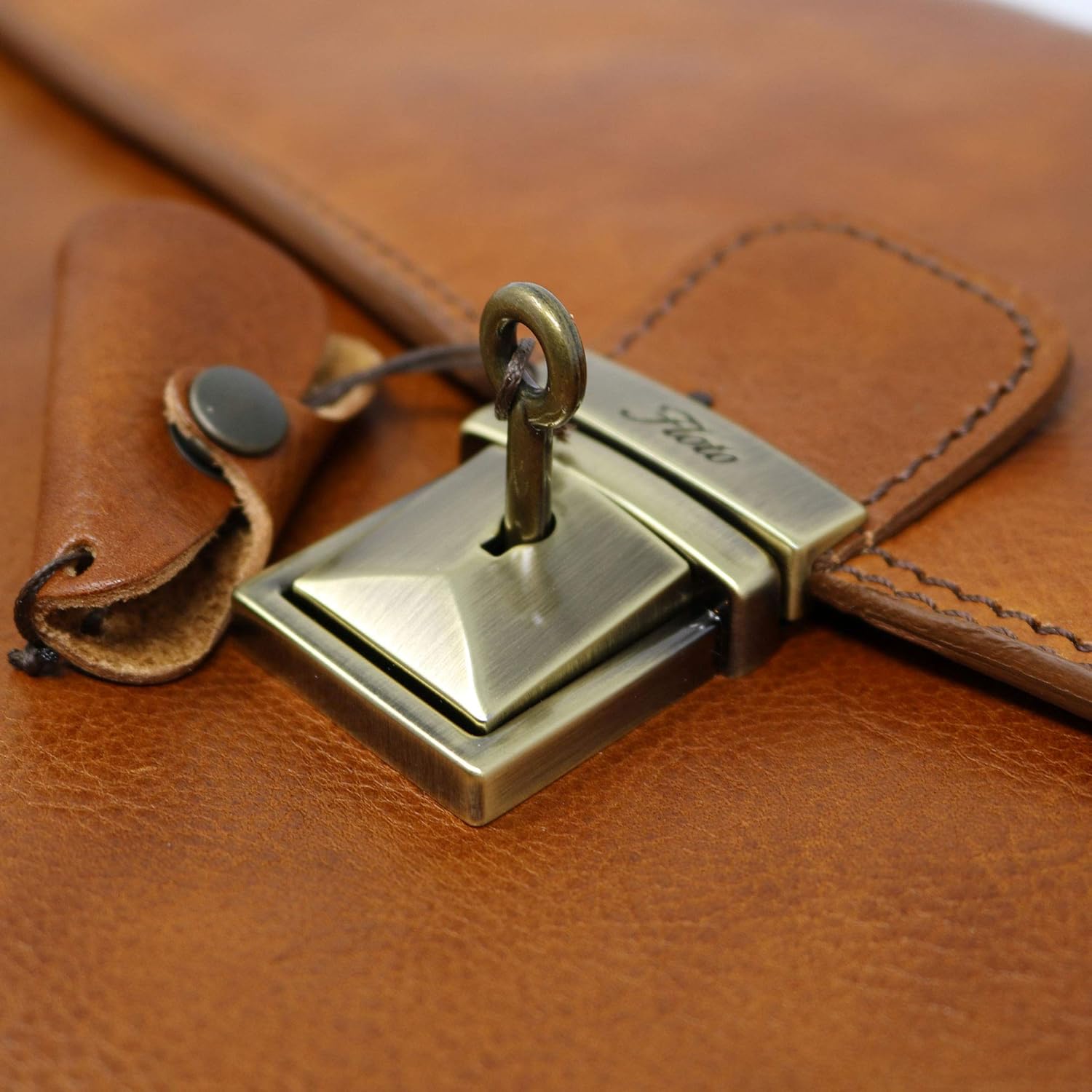 Floto Full Grain Leather Milano Briefcase Attache Laptop Case (Tobacco Brown)